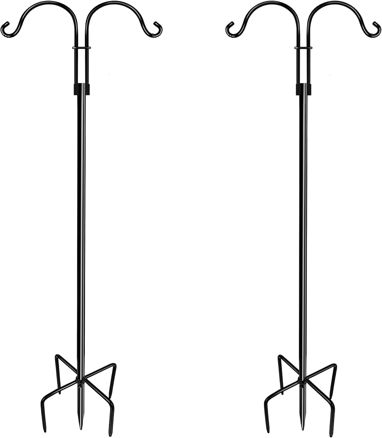 Double Shepherd Hooks for Outdoor, XICEN 79 Inch Heavy Duty Bird Feeder Pole for Hanging Bird Feeder, Garden Hooks Plant Baskets, Garden Plant Hanger Stands with 5 Prong Base (Black-2 Pack) image number 3