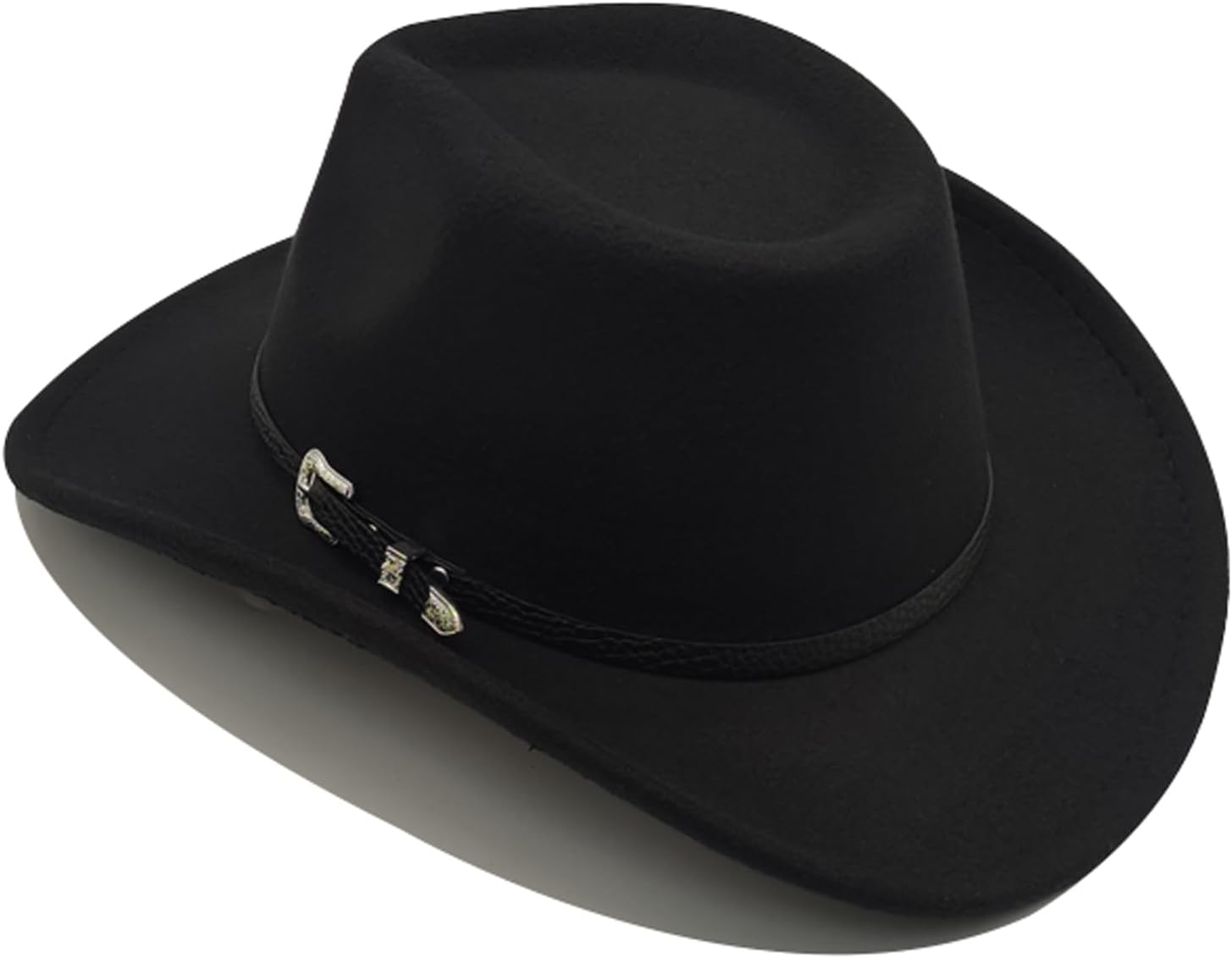 Willheoy Cowboy Hat for Men Women Western Cowgirl Hats Felt Fedora Hat Black Cowboy Costume - Black 1 image number 3