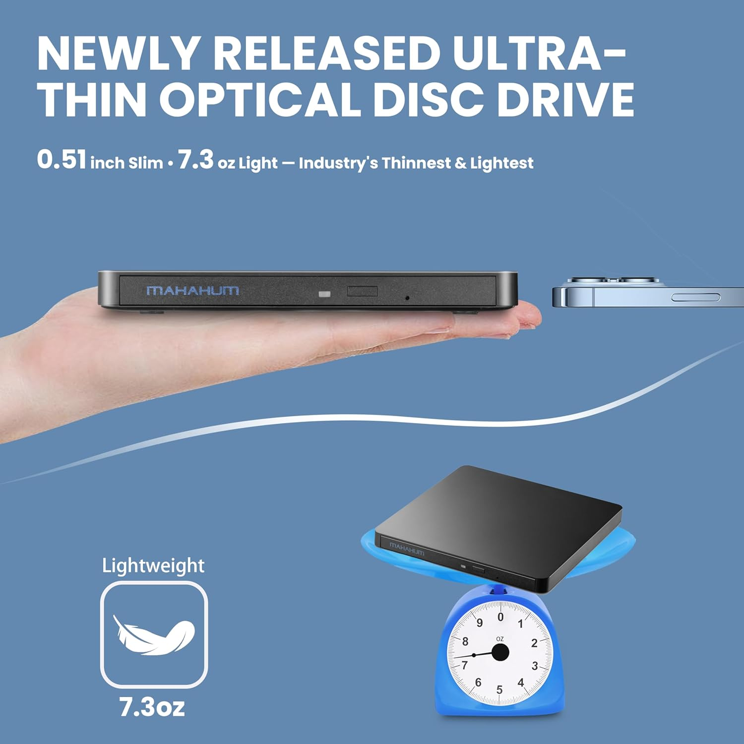 MAHAHUM External CD/DVD Drive for Laptop, USB 3.0 & USB C Disc Writer CD Burner Ultra-Slim DVD Player for Laptop Disc Reader Compatible with Desktop PC Windows 11/10/8 Linux Mac OS Mac Macbook Pro/Air image number 5