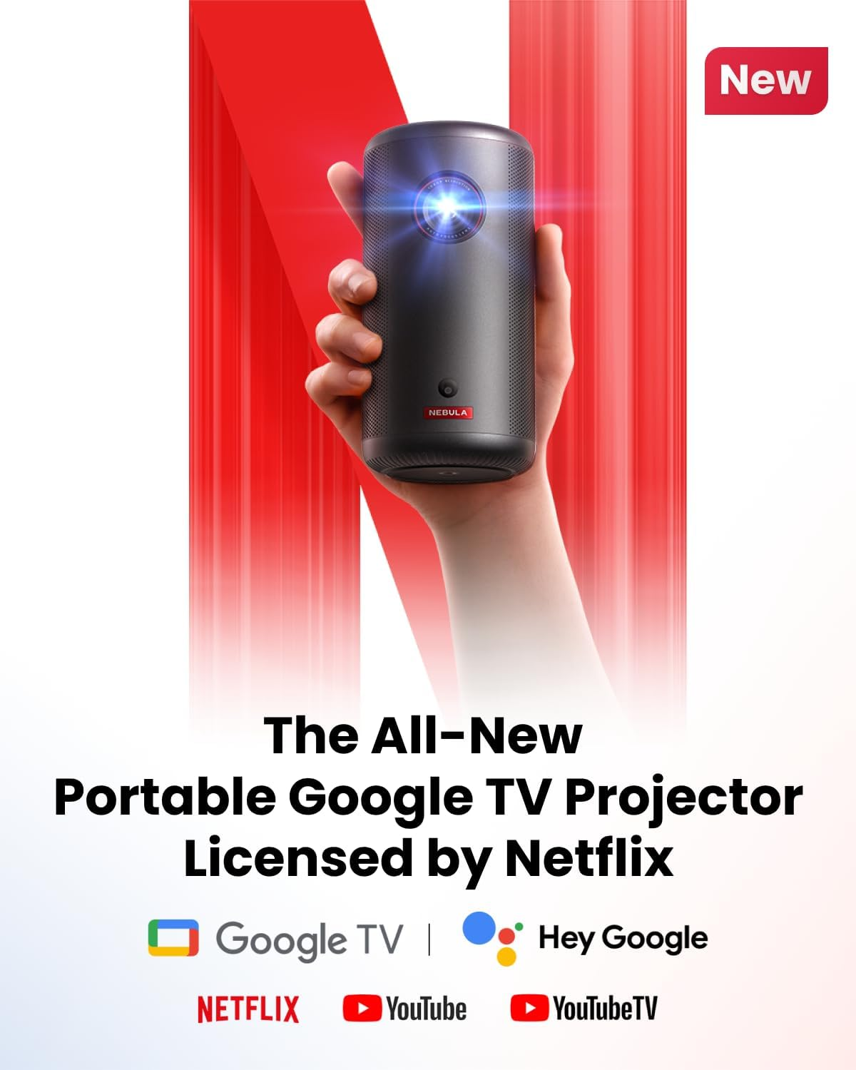 NEBULA Capsule 3 GTV Projector, Netflix Officially Licensed, 1080P Smart Mini Projector with Wi-Fi, 2.5 Hours of Playtime, 120-Inch Display, Dolby Digital, Ultra Portable for Any Space image number 2