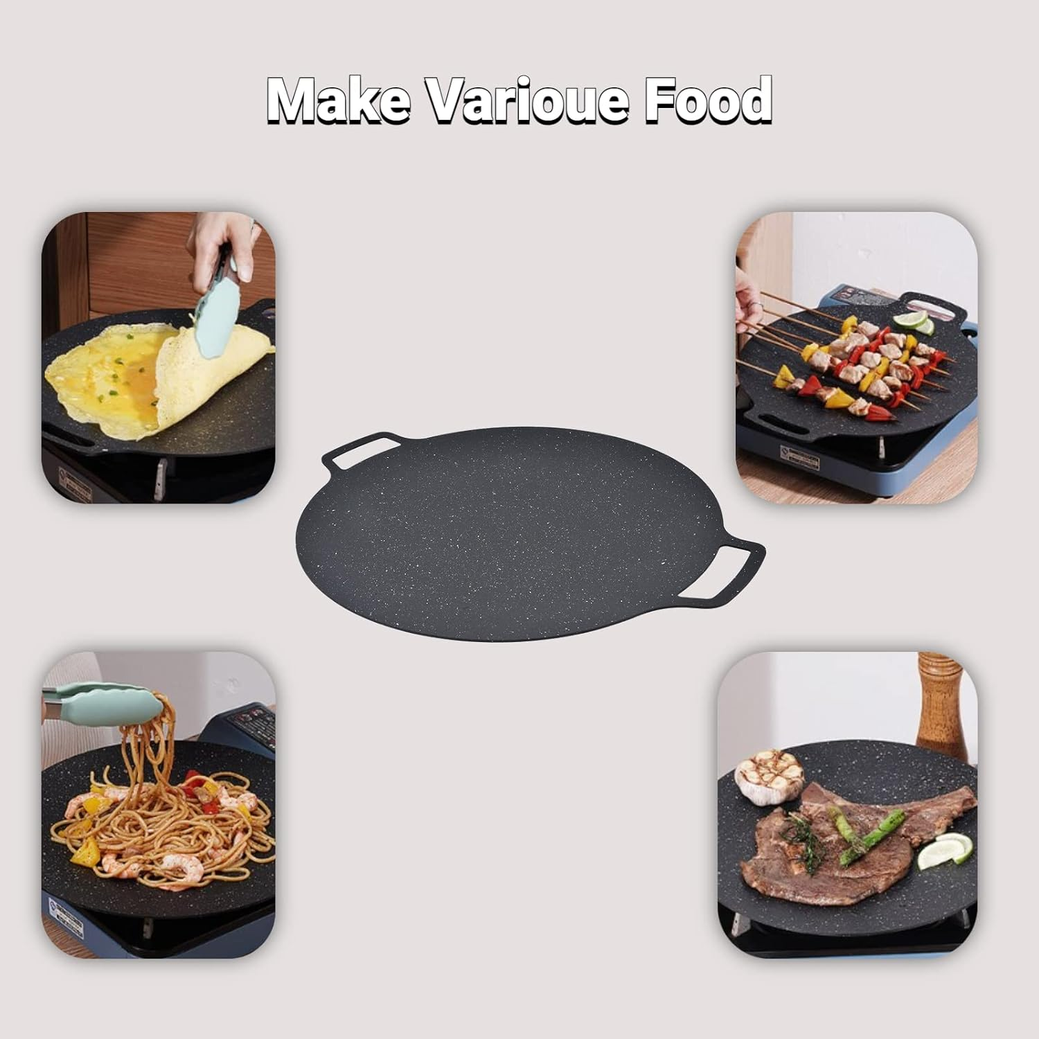 Arsor Korean Style BBQ Grill Pan, Iron Nonstick Barbecue Plate Smokeless round Griddle with Storage Bag Easy to Clean Barbecue Stovetop Plate for Home Camping Indoor Outdoor Grilling(41Cm) image number 3