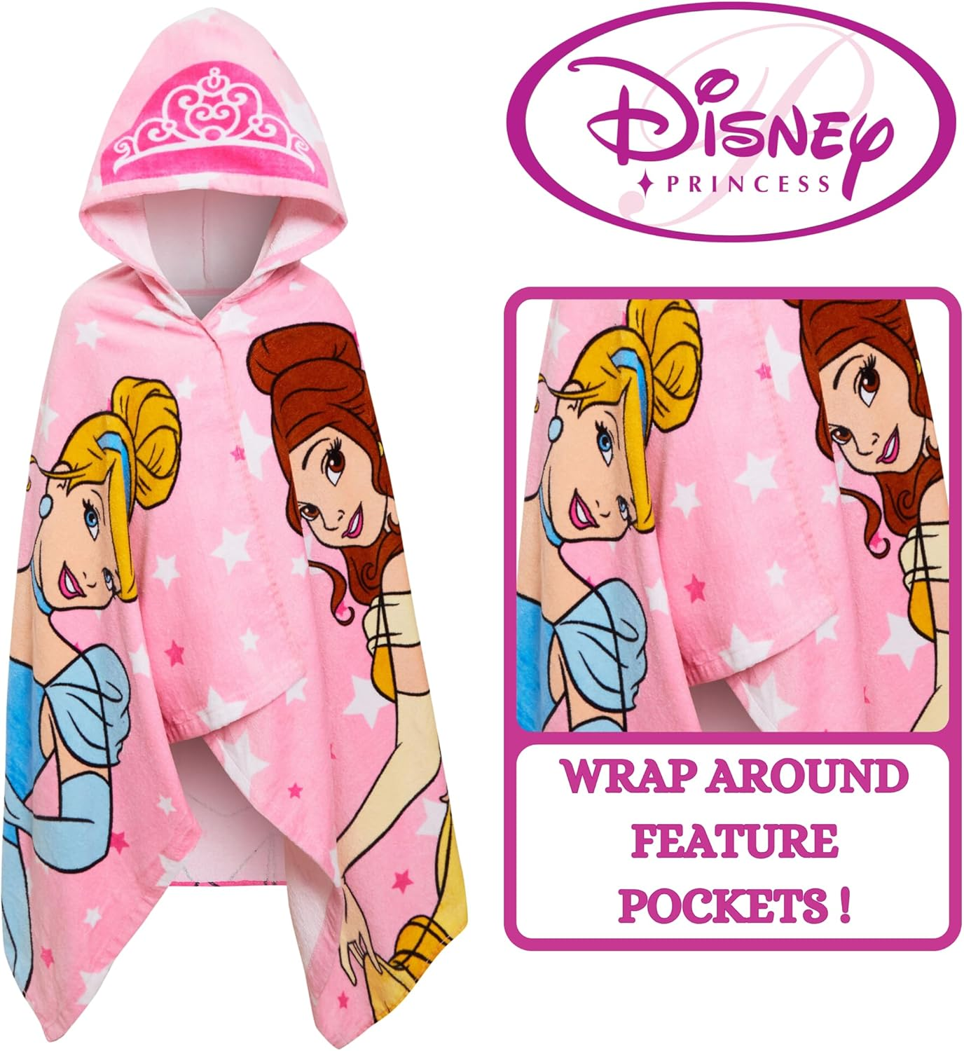 Disney Kids Princess Hooded Towel 100% Cotton Girls Poncho Large Childrens Bathtowel Beach Pool Warm Wrap Swimming Changing Cover Up