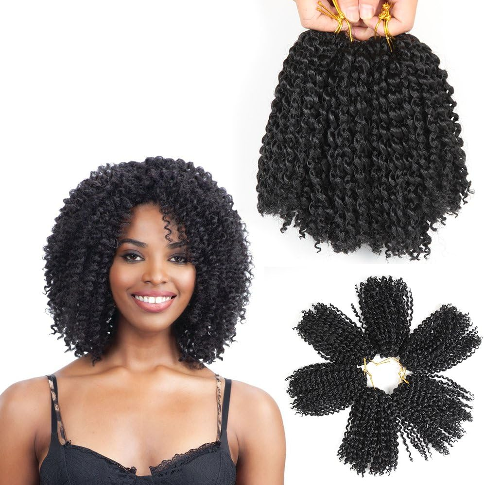 12 Inch Short Passion Twist Hair 8 Bundles Kinky Curly Marlybob Crochet Hair for Black Women (8Bundles12 Inch, 1B#)