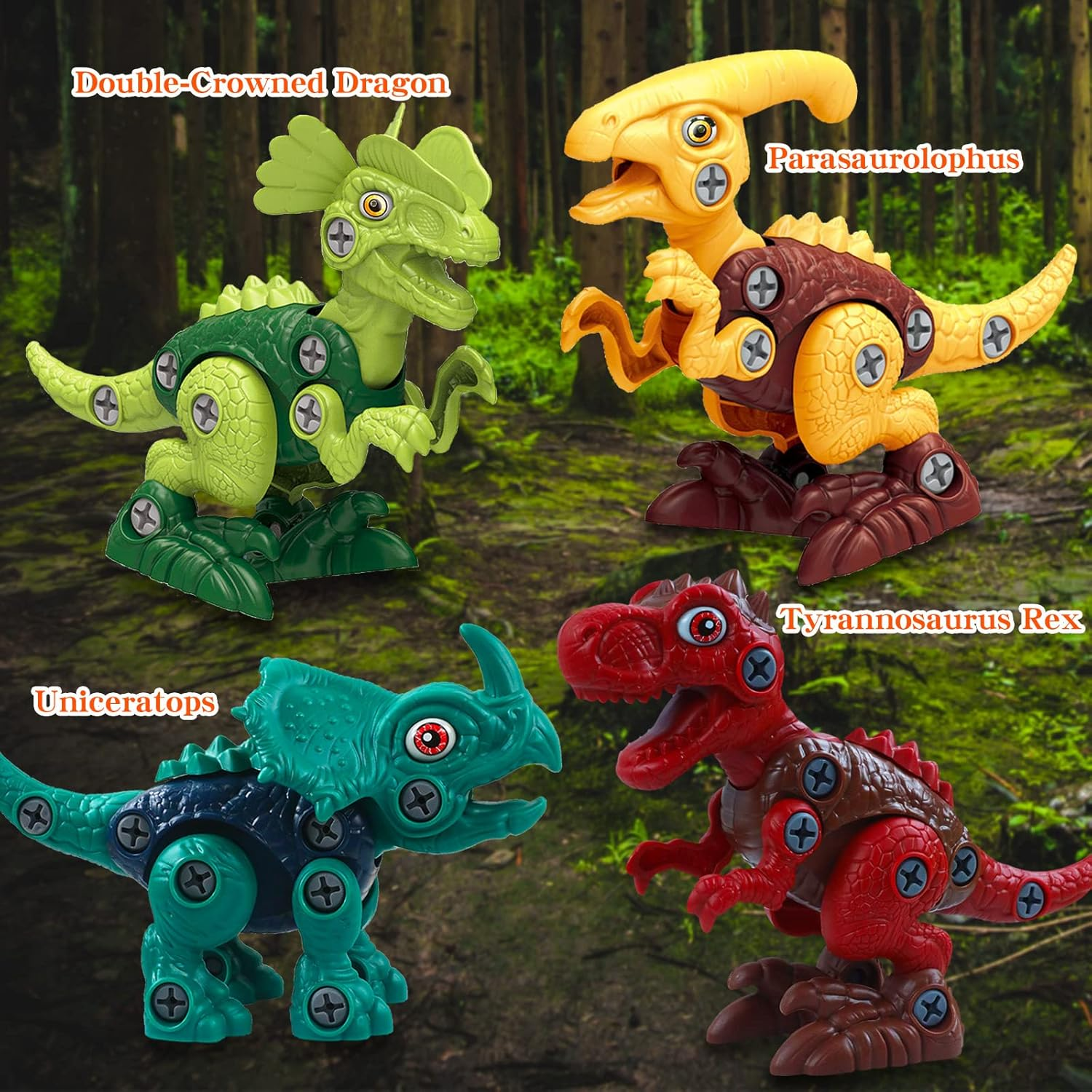 4 Pack Dinosaur Toys for Kids, Take Apart Dinosaur Toy with Electric Drill & 4 Hand Drill Tool, Building STEM Toy Christmas Birthday Gift Learning Construction Toys for 3 4 5 6 7 8 Year Old Boy Girl image number 3