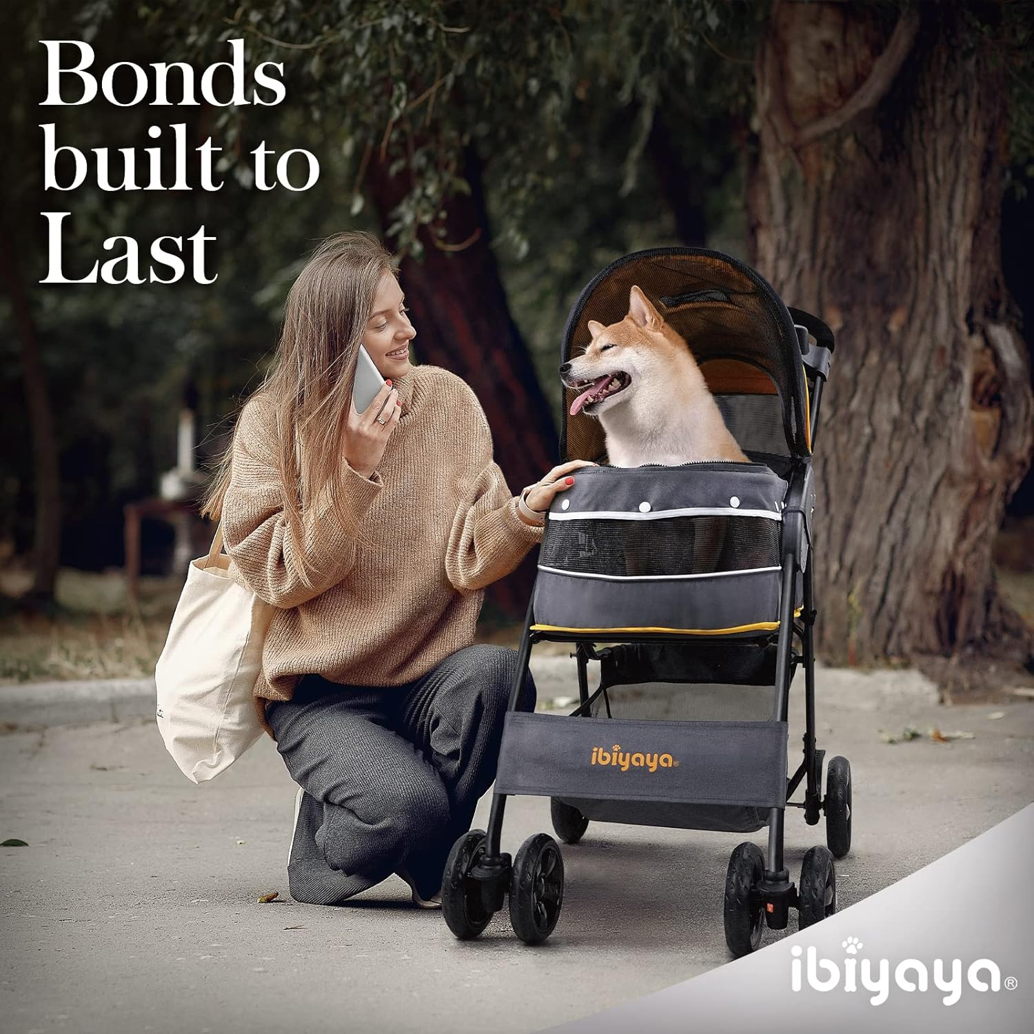 Ibiyaya Cloud 9 Pet Stroller for Dogs and Cats, Mustard Yellow image number 1