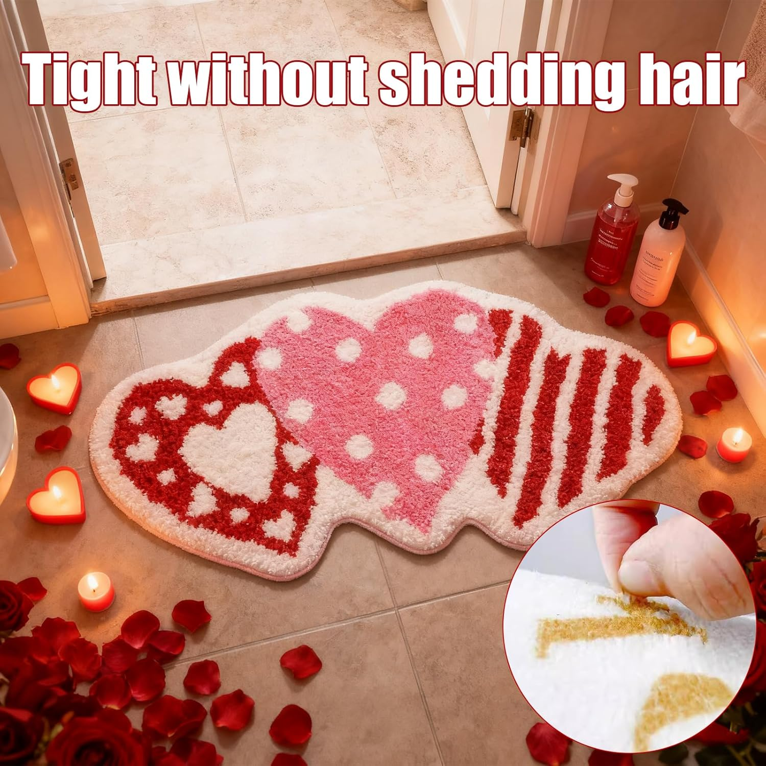 Heart Shaped Valentine&rsquo;S Day Decoration Rug 50&times;80Cm, Soft Faux Wool Area Rug for Bedroom Bathroom, Red & Pink Heart Mat for Her, Non-Slip Absorbent Carpet for Gift, Entryway, or Living Room image number 2