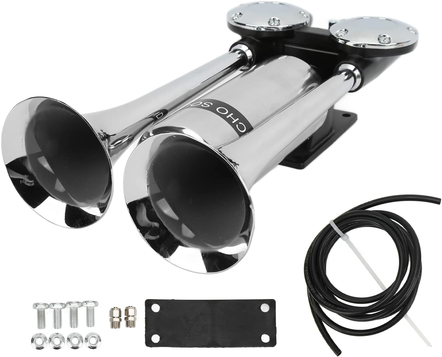 Air Horn, Dual Trumpet Super Loud 300Db Electric Horn Zinc Alloy 0.5Mpa-0.8Mpa Operating Air Pressure Easy to Install Air Train Horn Kit for 12V/24V Vehicles Car Truck Lorry Boat Van Train image number 5