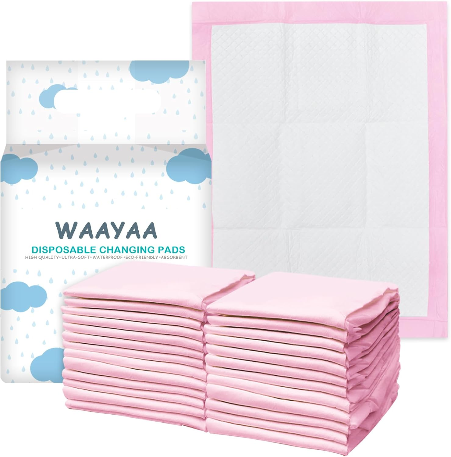 XIGGA 25 Pcs Disposable Diaper Changing Pad - Highly Absorbent, Leak Proof, Suitable for Baby Home or Travel Use, 13 X 18 in - Pink