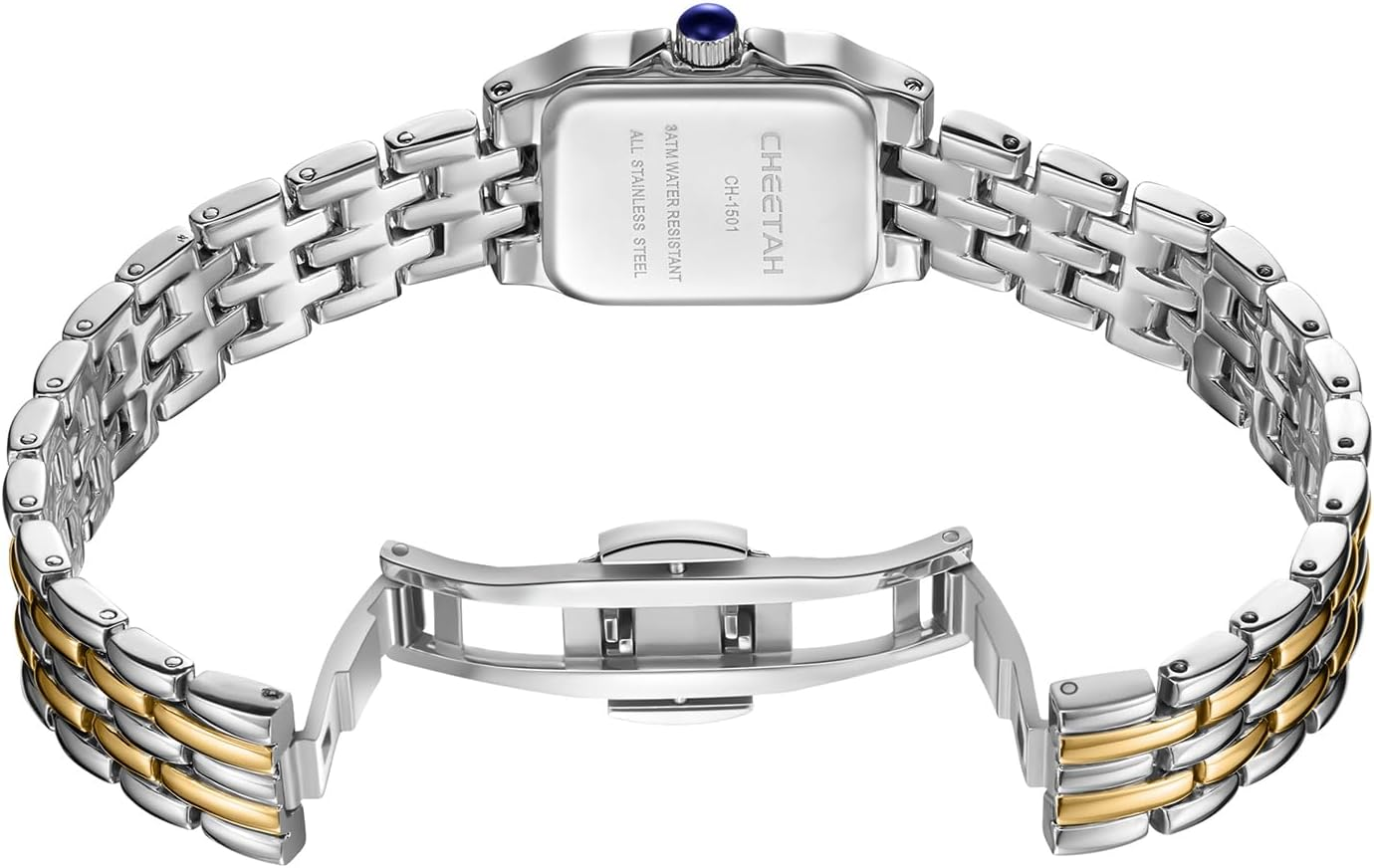 CHEETAH Small Ladies Watches for Women Analogue Quartz Womens Watch with Vintage Bracelet, Rectangular Case Roman Dial Digital Waterproof Wrist Watch for Women Girls - Silver Gold White image number 6