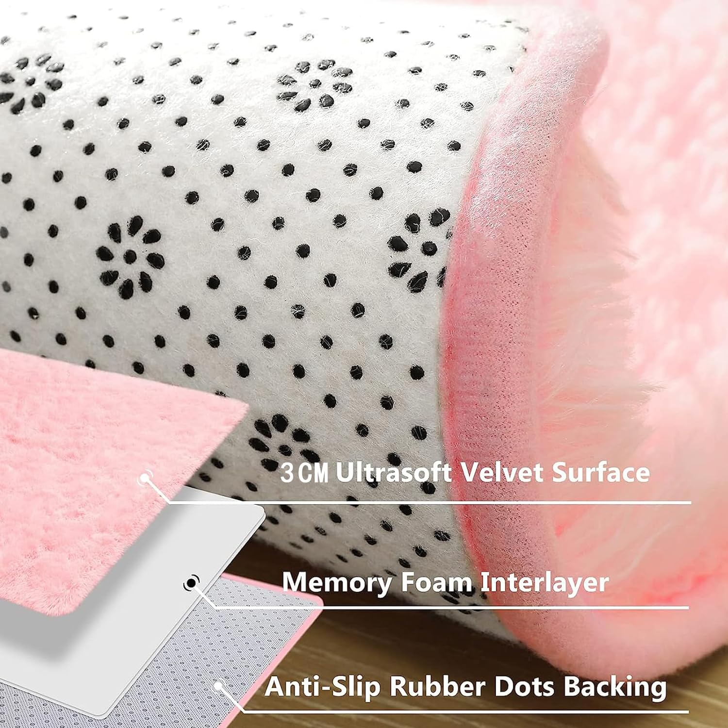 Washable Fluffy Rug, 60X120Cm Extra Thick 3.0 Cm Rectangular Rug Mat, Absorbent Non-Slip Carpet for Bedside, Sofa, Porch, Entrance. (Cherry Blossom Pink) image number 4