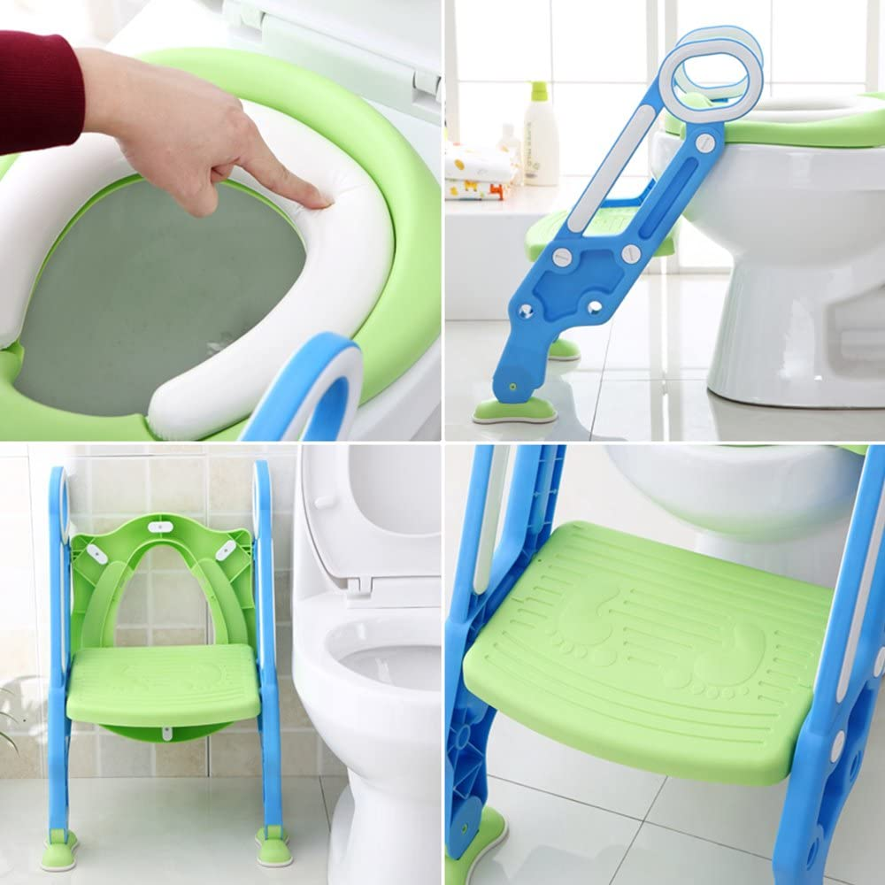 Potty Training Seat for Kids, ITOY&IGAME Toilet Seat for Potty Training Step Trainer Ladder Toilet Training Potty Seat Sturdy Comfortable Built in Non-Slip Steps Soft Pad for Baby Boys Girls image number 6