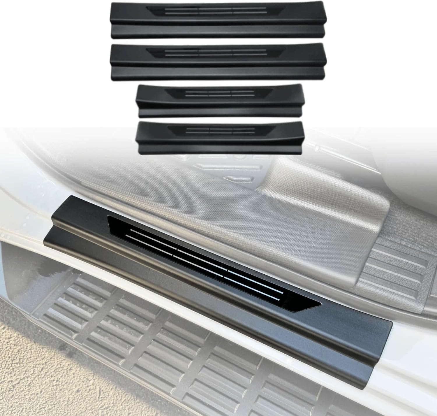 Door Sill Protector Compatible with Mitsubishi Triton MV All-New Dual Cab 2024-Onwards, Tailored Fit Door Entry Guard, Black ABS Anti-Scratch Scuff Plate Trim Cover, Door Threshold Protection image number 1