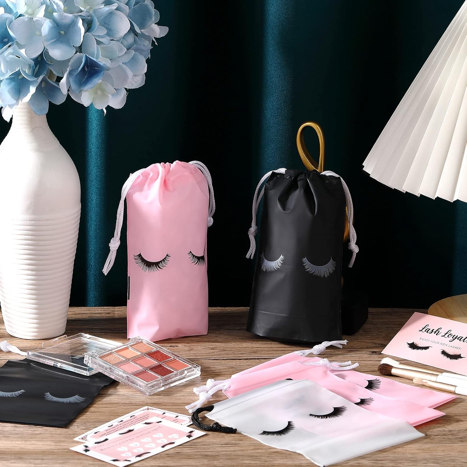 Reginary 60 Pieces Eyelash Cosmetic Bags Mini Small Lash Aftercare Bag Shampoo Bath Bags Plastic Organizer Jewelry Storage Gift Bag Pack for Travel Packaging Small Business, 3 Colors, 4 X 6 Inch