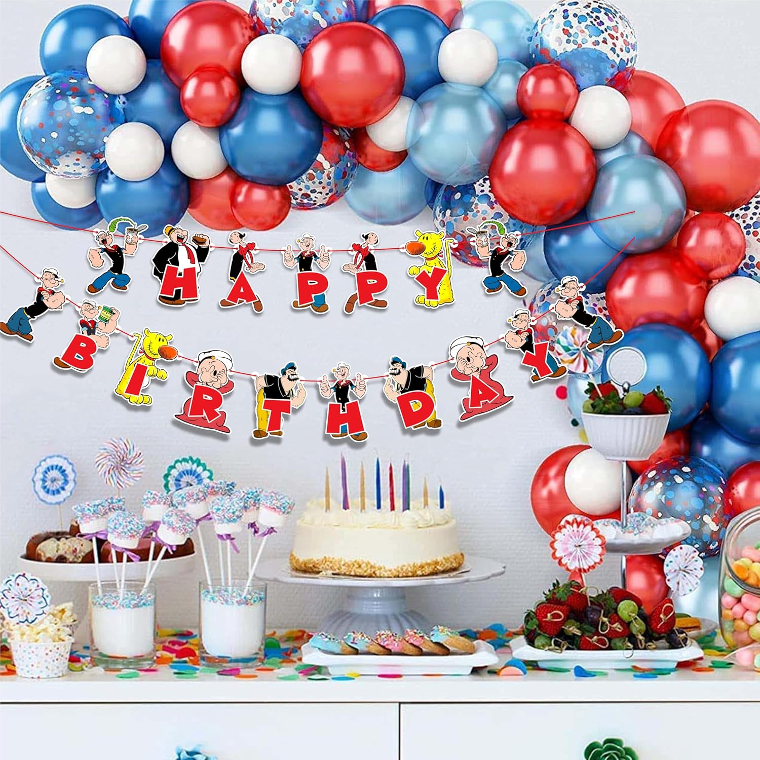 Popye Happy Birthday Banner &ndash; Nautical Sailor Theme Party Decor, Premium Quality, Easy to Hang, Perfect for Kids & Cartoon Fans