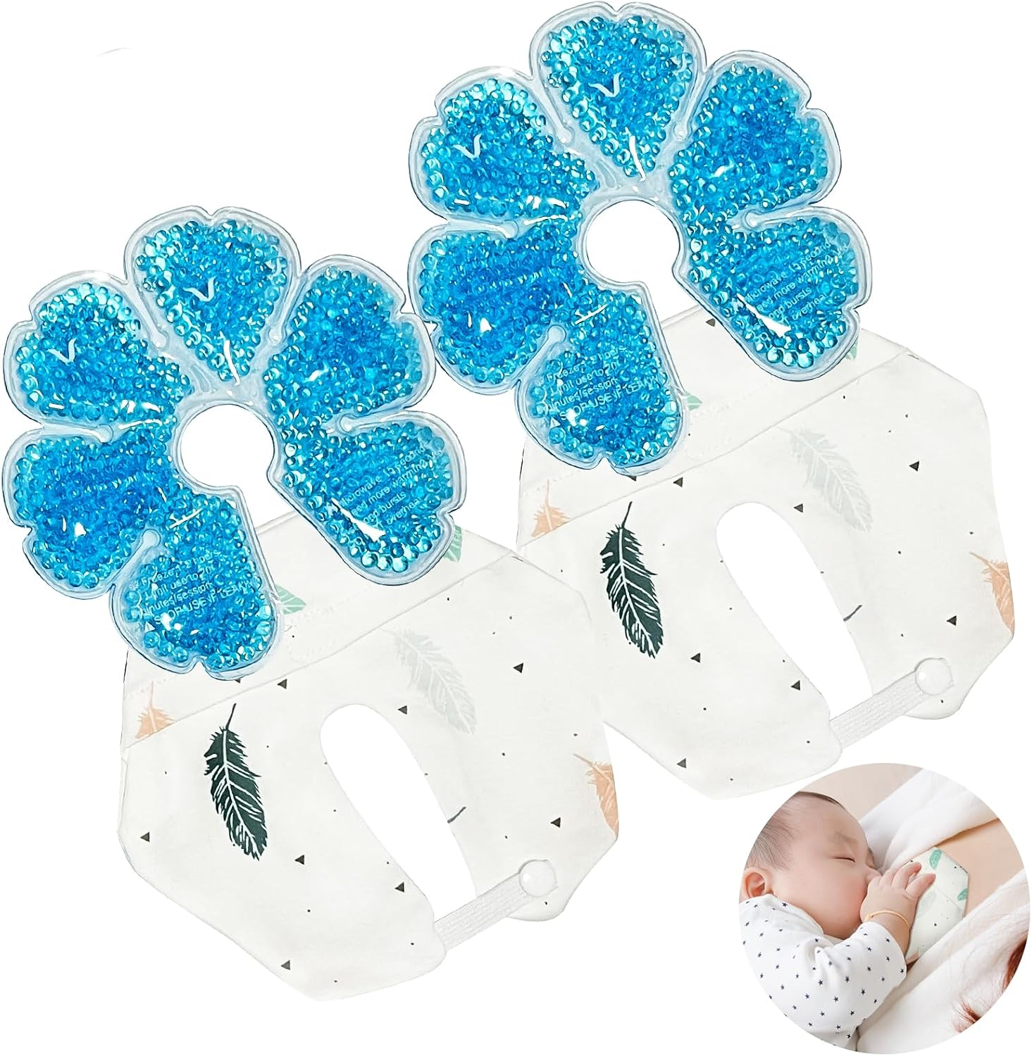 2 Breast Ice Packs for Nursing Moms, Reusable Gel Bead Breast Therapy Pads with Washable Soft Covers, Hot & Cold Breast Feeding Essentials for Engorgement, Clogged Ducts & Mastitis Relief image number 1