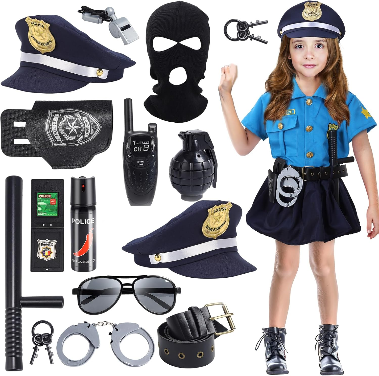 Halloween Costume for Kids,Police Costume for Girls,Police Officer Costume for Girls, Kids Cop Costume Role Play Kit image number 5