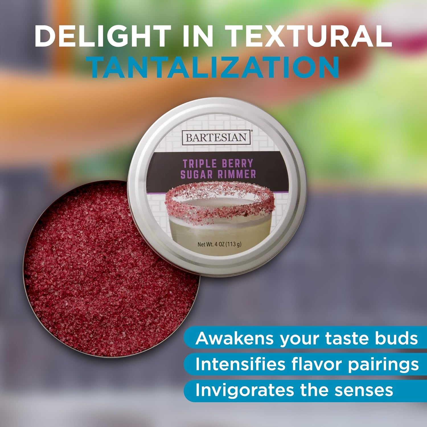 Bartesian Triple Berry Sugar Cocktail Glass Rimmer - Cocktails Glasses Sweet Rimming Garnish for Bar Drink Lemon Drop, Margaritas, Gimlets, Cosmopolitan - Home Bartending Mixology Supplies image number 3