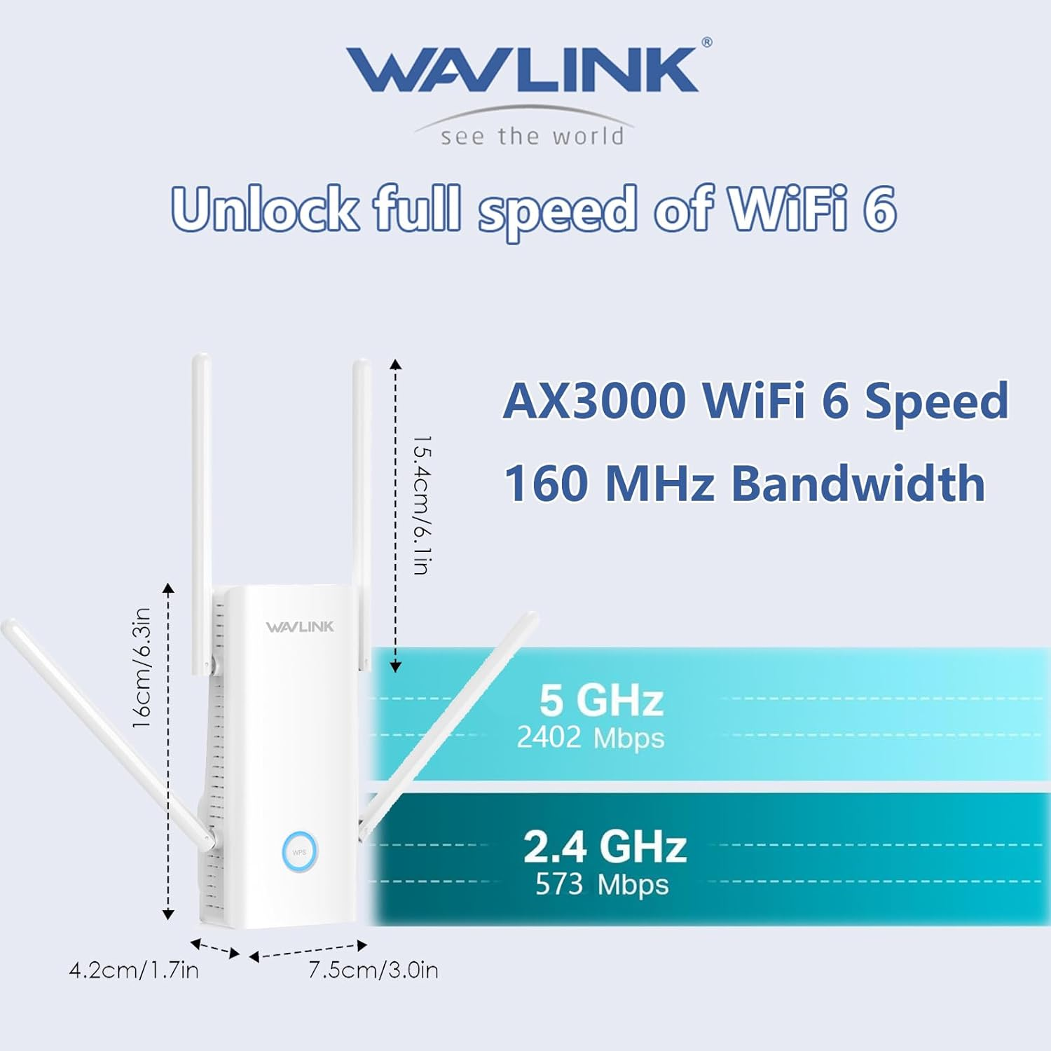 WAVLINK AX3000 Wifi 6 Extender Signal Booster for Home,3000Mbps Dual Band (5Ghz/2.4Ghz) Wifi Repeater up to 2000Sq.Ft,Wifi Repeater (WN583AX3-AU) image number 3