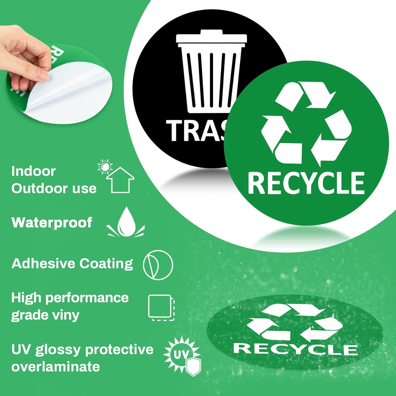 Sukh 8 Pack Recycle Sticker for Trash Can - Large Sign Garbage Recycling Sticker Reuse Recycle Vinyl Perfect for Kitchen Necessity Home Essentials,Home, Office,Work,Commercial Event,Apartment,Hotel, Gym, Room,Bars,Recycling Stickers for Trash Can image number 3
