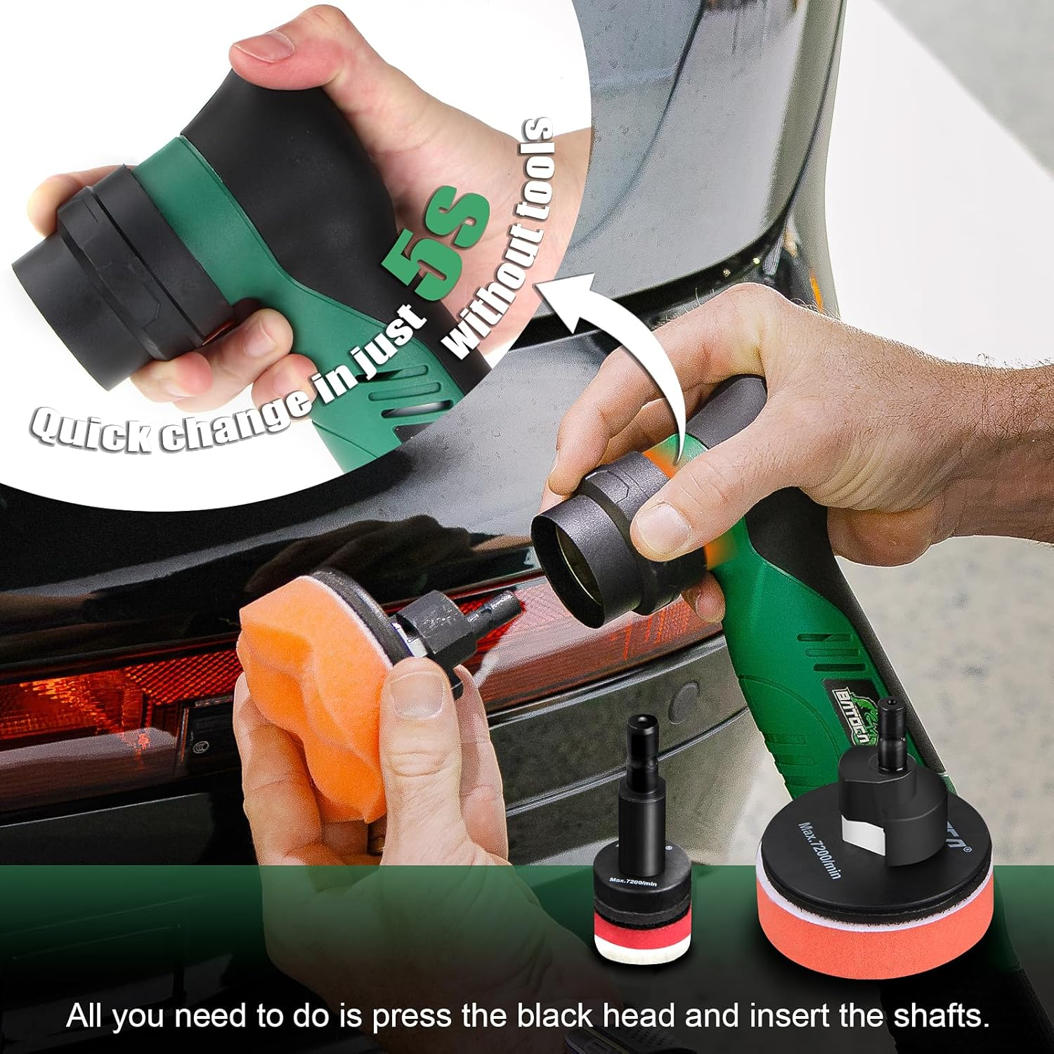 BATOCA S5 Cordless Mini Car Polisher Buffer Sander Dual Action & Rotary Polishing Machine 2 Battery 25Mm/75Mm Polishing Pads Detailing Kit 6 Variable Speeds 2000-5500RPM for Car Boat Polishing Buffing image number 5
