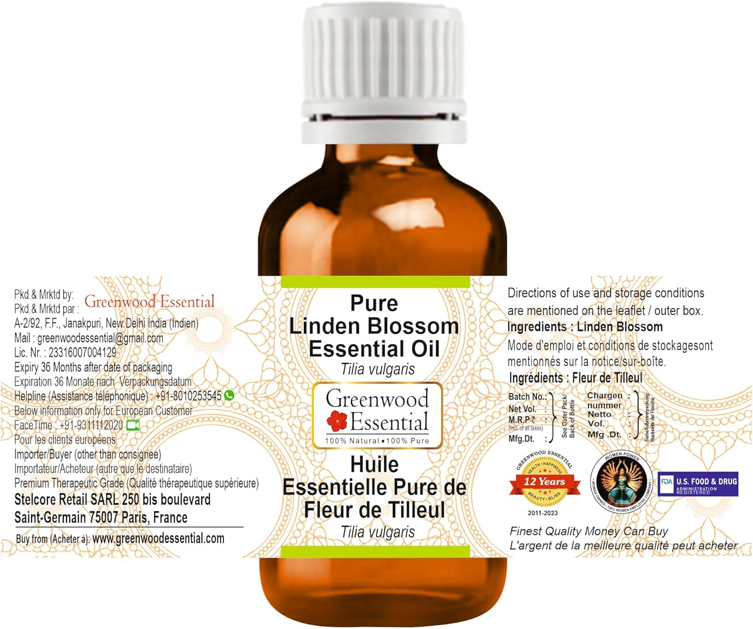 Greenwood Essential Pure Linden Blossom Essential Oil (Tilia Vulgaris) Steam Distilled 15Ml (0.50 Oz) image number 3