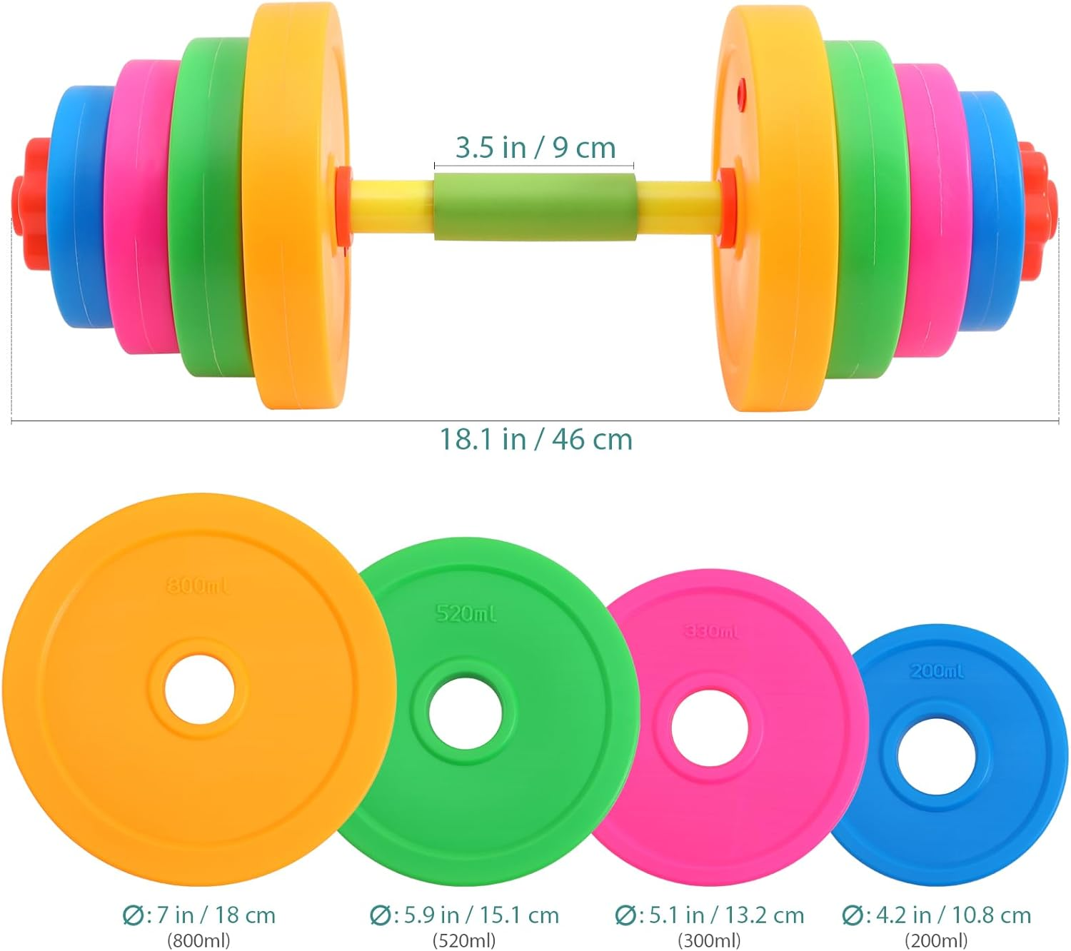 Kisangel Adjustable Plastic Dumbbell for Boy Girl Exercise Hand Weights for Boys and Girls Boy Girl Workout and Dance Dumbbells for Kindergarten and Home Fitness