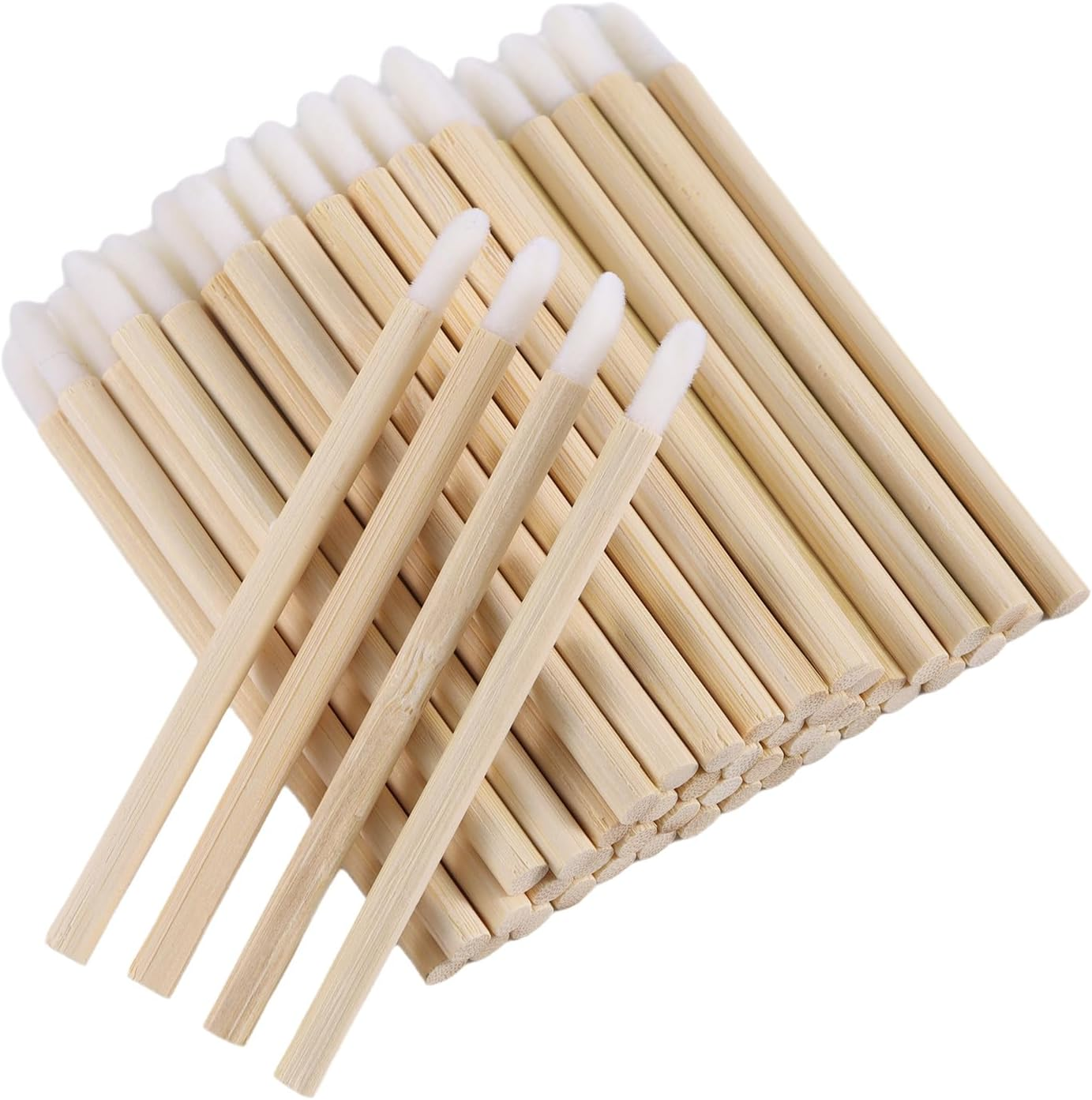100 Pcs Wooden Makeup Lip Brushes Lint-Free Applicator Lip Gloss Wand with Bamboo Handle for Eyelash Extension Makeup Tools image number 2