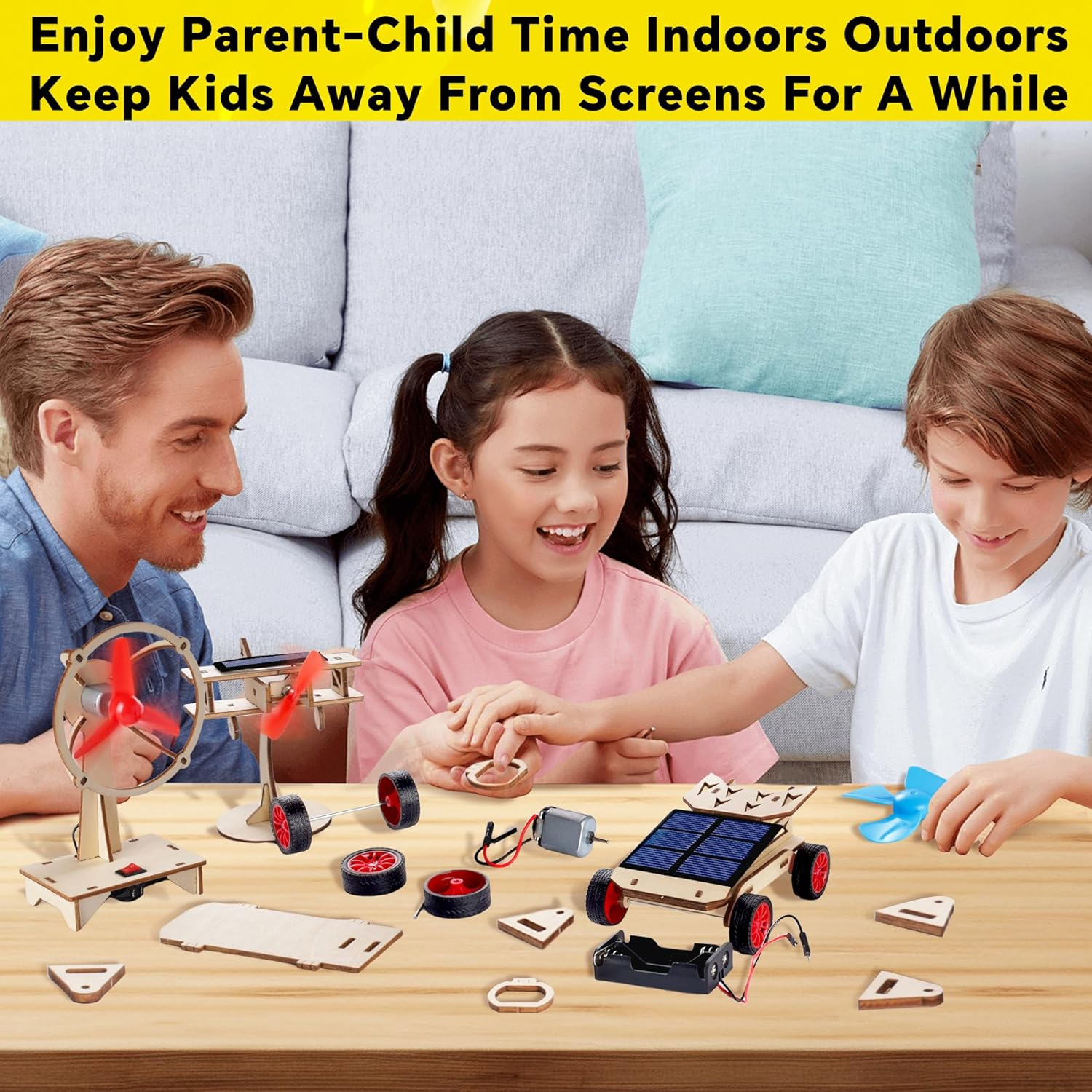 4 in 1 Science Experiment Puzzle Kits for Kids,Wooden Solar Power Motor Kit for Boys to Build,Stem Electric Projects Engineering Set for Girls,Woodworking Gift Toys Age 8 9 10 11 12 13 14 and Up image number 4