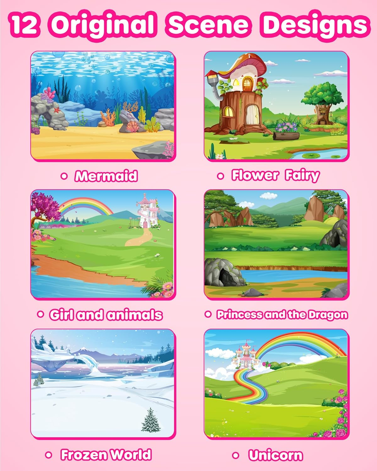 D-Fantix Girl'S Sticker Book for Kids, Unicorn Mermaid Flower Fairy Animal 12 Unique Scenes and 500+ Stickers, Toddler Airplane Travel Road Trip Essentials Activity Book, Arts & Craft for Age 3-8 image number 6