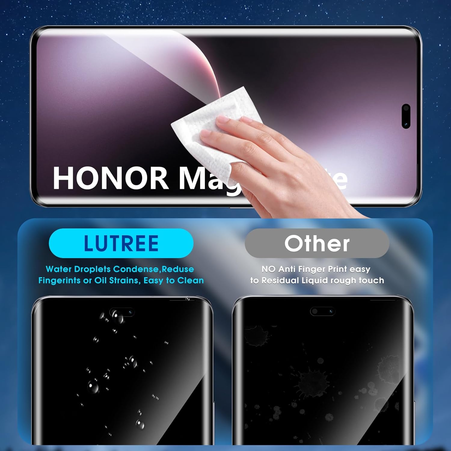 Lutree Tempered Glass Screen Protector for Honor Magic 7 Lite 5G, Pack of 2 + 2 3D Protective Glass and Camera Protection, 9H Hardness HD Screen Protector, Anti-Scratch, Bubble-Free Screen Protector image number 4
