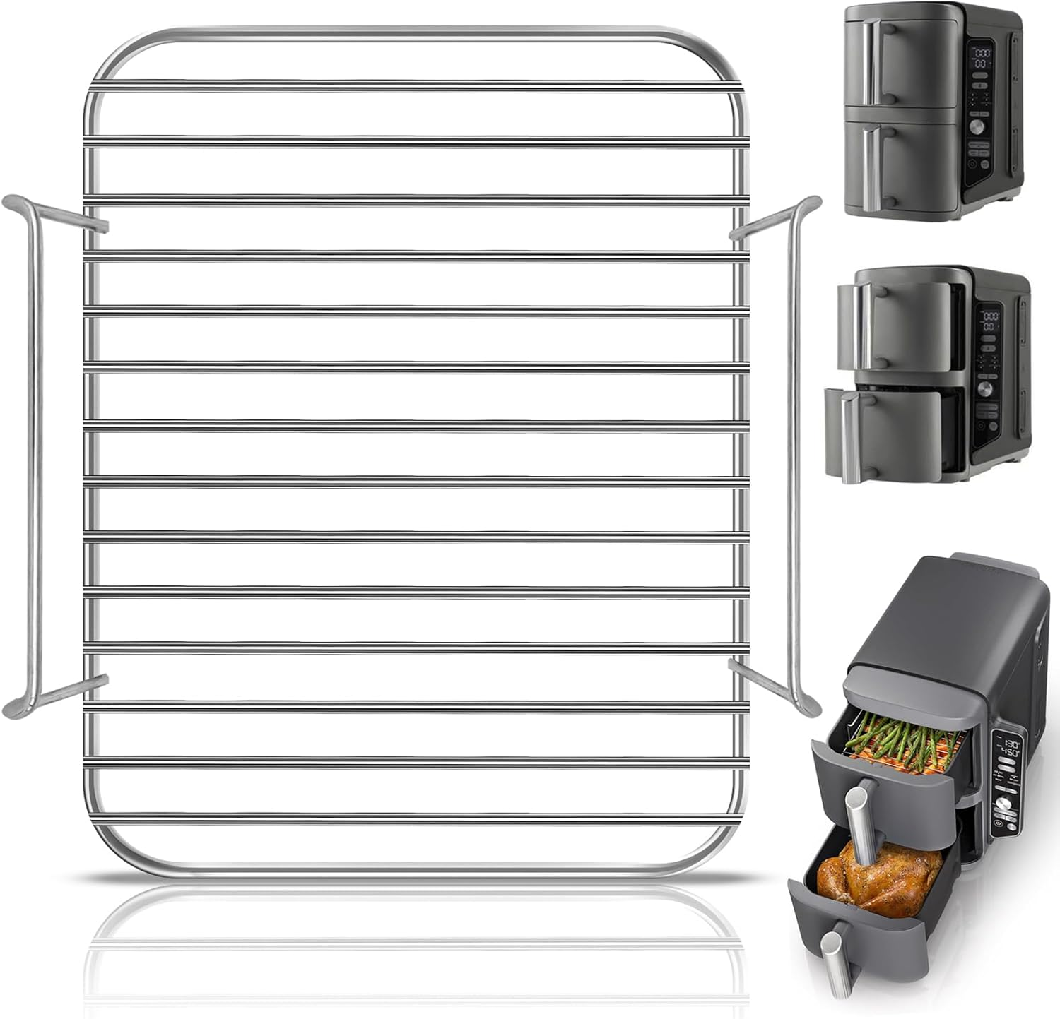 GWYXC Air Fryer Replacement Parts for Ninja SL401 Doublestack XL 2 Basket Air Fryer, 8.5''&times;7.2''&times;1.8'' Stainless Steel Air Fryer Wire Rack Accessories Roasting Steamer Grill Racks, Dishwasher Safe image number 2