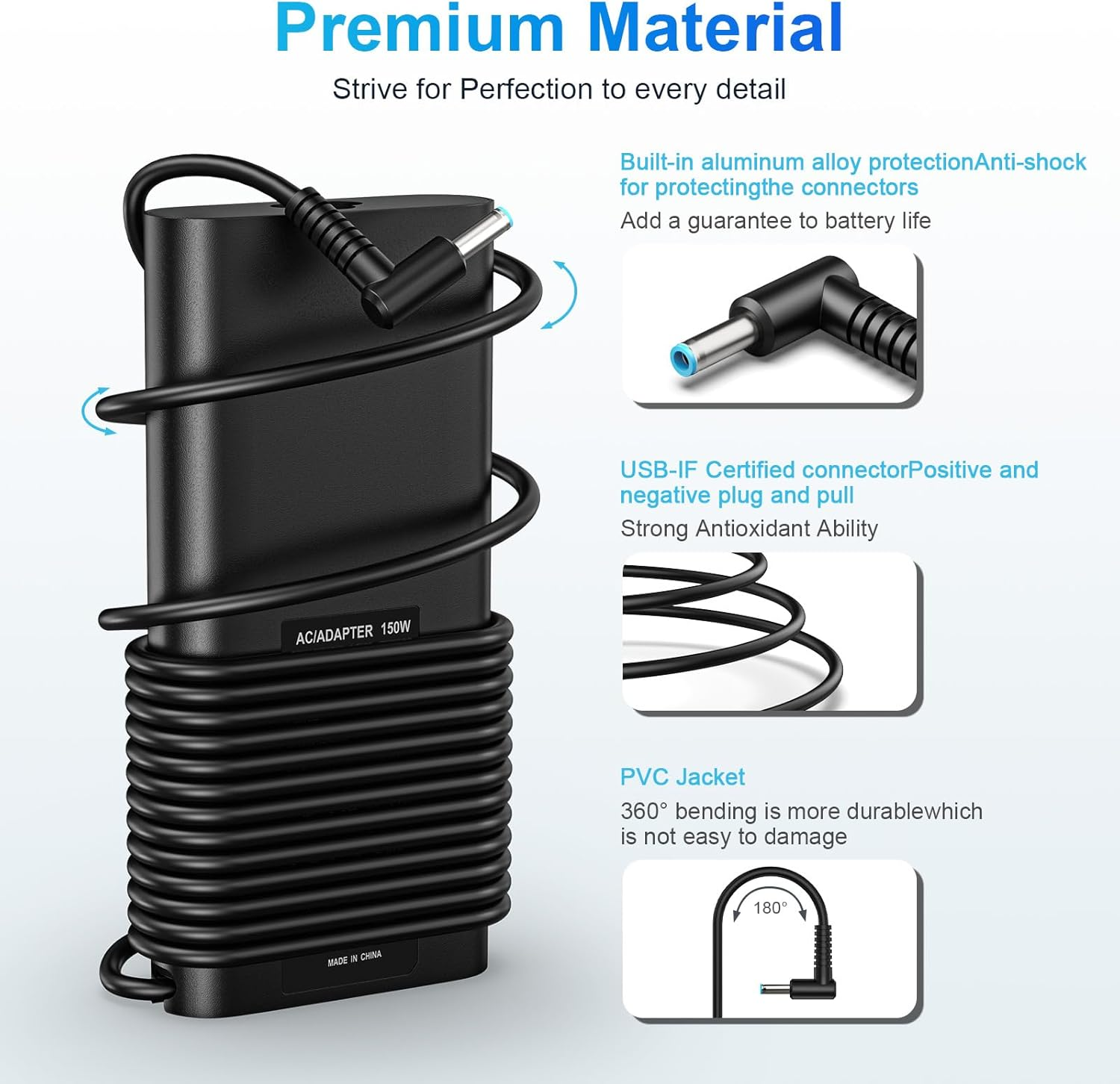 150W 19.5V Laptop Charger for HP Zbook 15 16 17 15U 15V G3 G4 G5 G6 G7 G8 G9,Fury 15 17 G7 G8,Studio G9 G8 G7 G6 G5 G4 G3,Power G10 G9 G8 G7 OMEN Pavilion Victus 15 17 Power Supply Cord