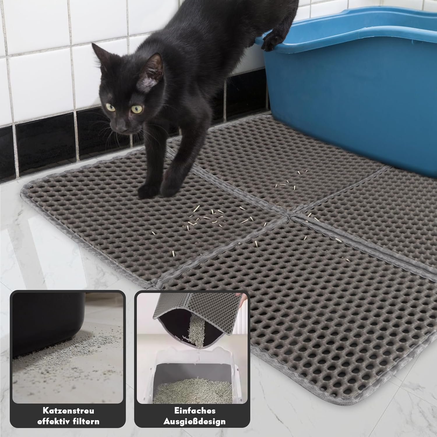 MOCOBO Cat Litter Tray Mat, 75 X 55 Cm, Easy to Clean & Waterproof Cat Litter Mat for Cat Litter, Non-Slip Cat Mat for Indoor Cats image number 6