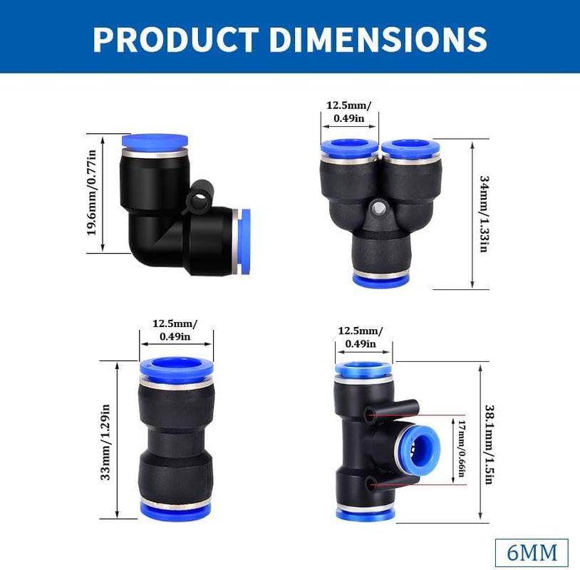 10Pcs Push to Connect Pneumatic Quick Fittings (Y Splitters,1/4In-6Mm) image number 5