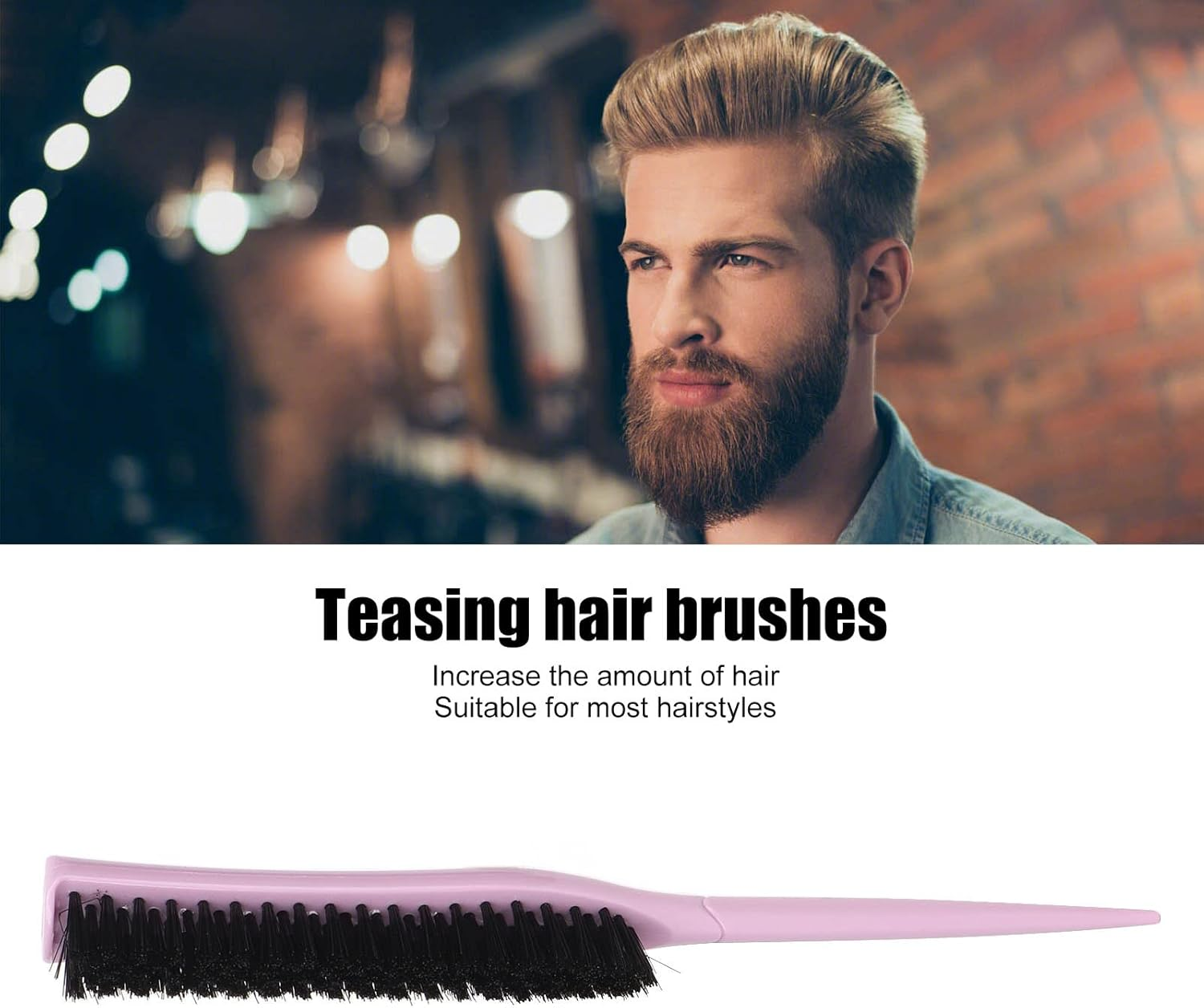Beard Teasing Brush, Grooming Portable Rat Tail Teasing Hair Brush for Travel (Light Purple) image number 2