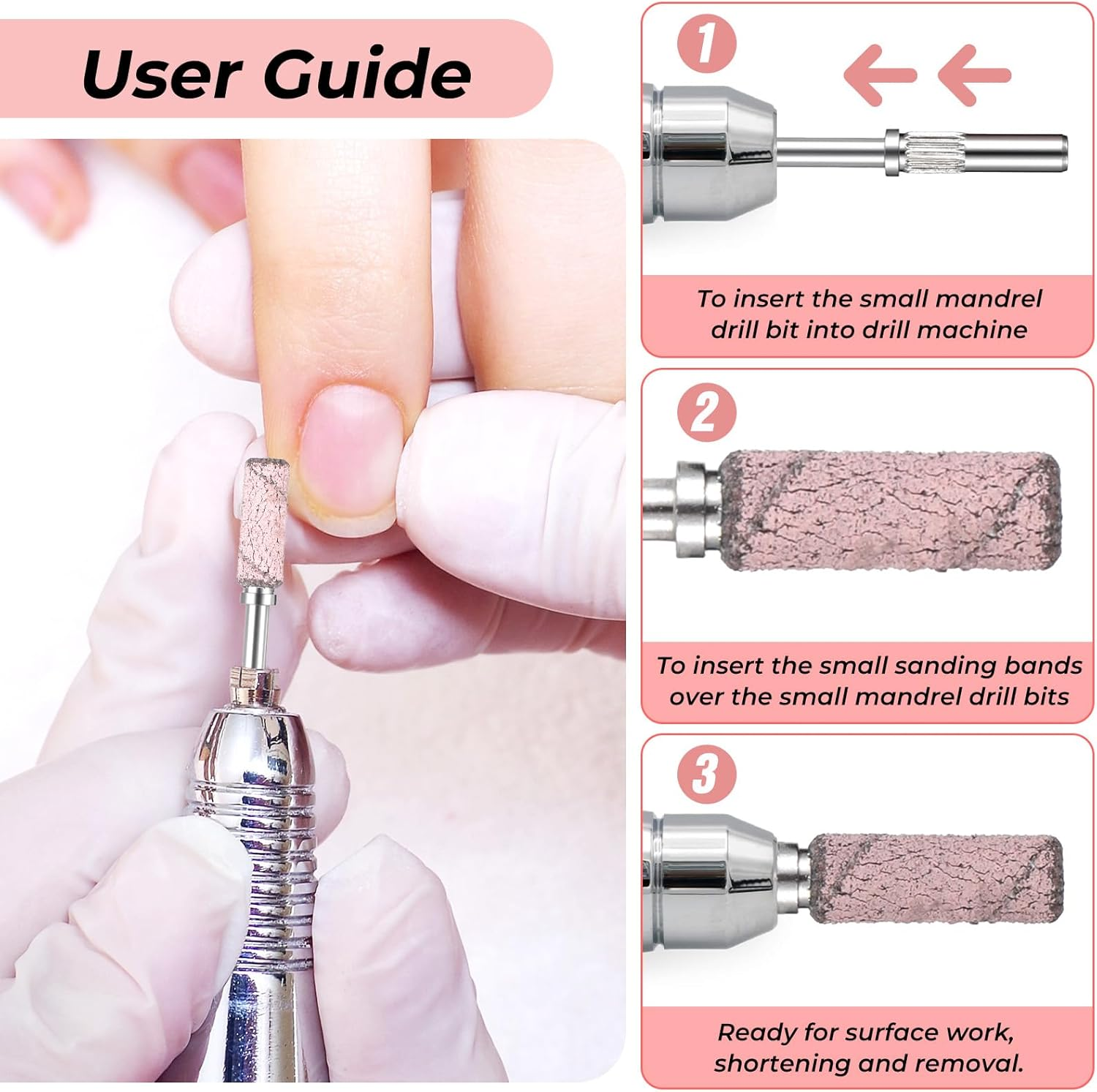 Pack of 100 Sanding Sleeves Nail Cutter Sanding Caps Nail Cutter 180 Grit 2 Pieces Nail Cutter Attachments for Manicure and Pedicure, Grinding, Nails and Removing Dead Skin image number 3