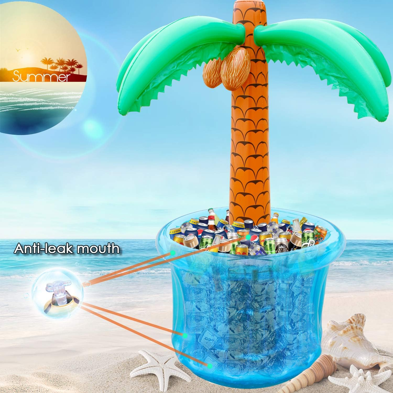 PARENTSWELL 63&rdquo;Inflatable Palm Tree Cooler, Summer Swimming Party Decoration, Party Supplies for Pool Party, Tropically Themed Party Luau Party and Hawaiian Party image number 2