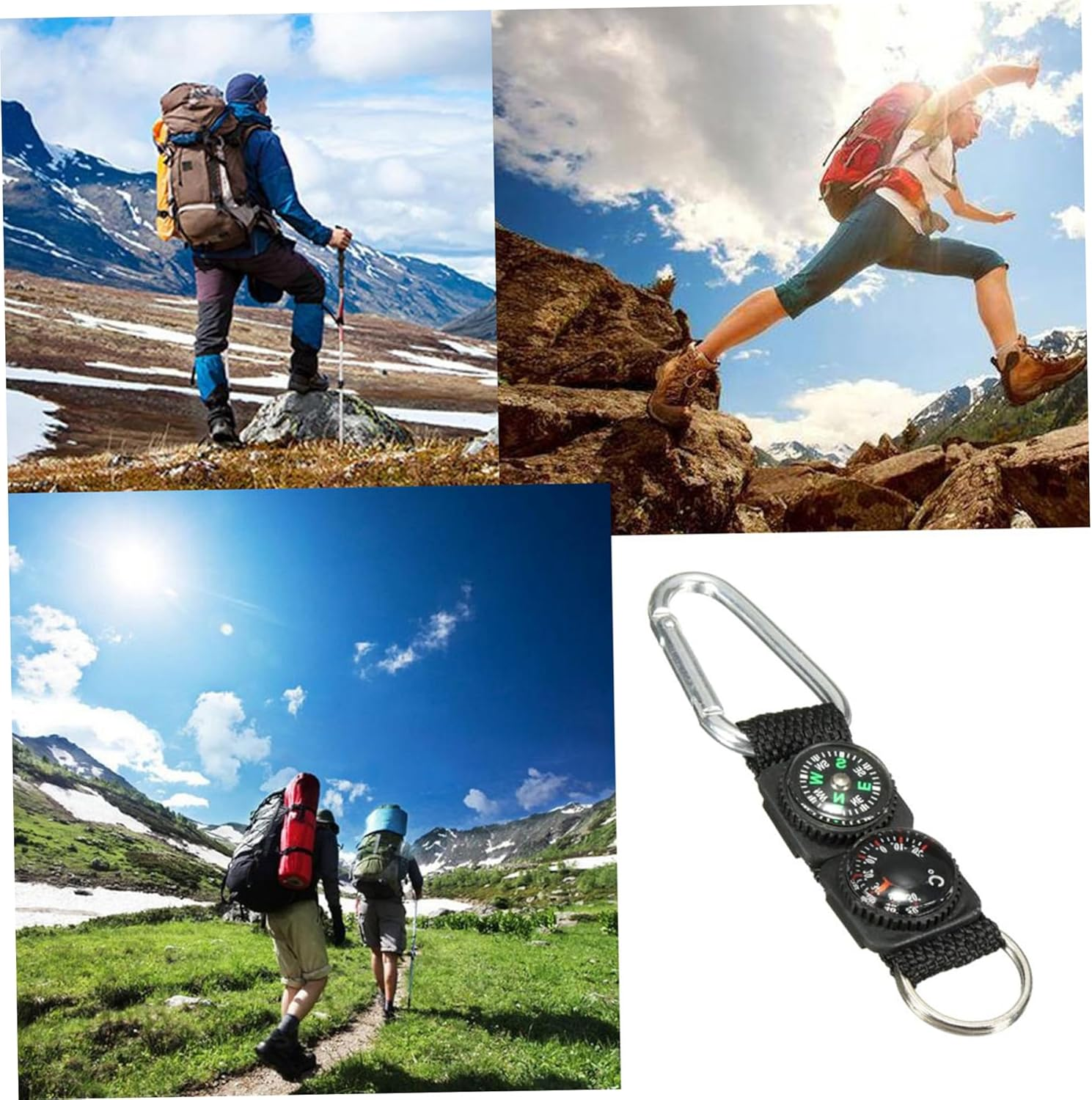 Compass Keychain Carabiner with Thermometer, Waterproof Hanging Mini Hiking Compass, Multifunctional Survival Tool for Outdoor Sports Hiking Camping Black Compass Carabiner Outdoor Compass Thermomete image number 3