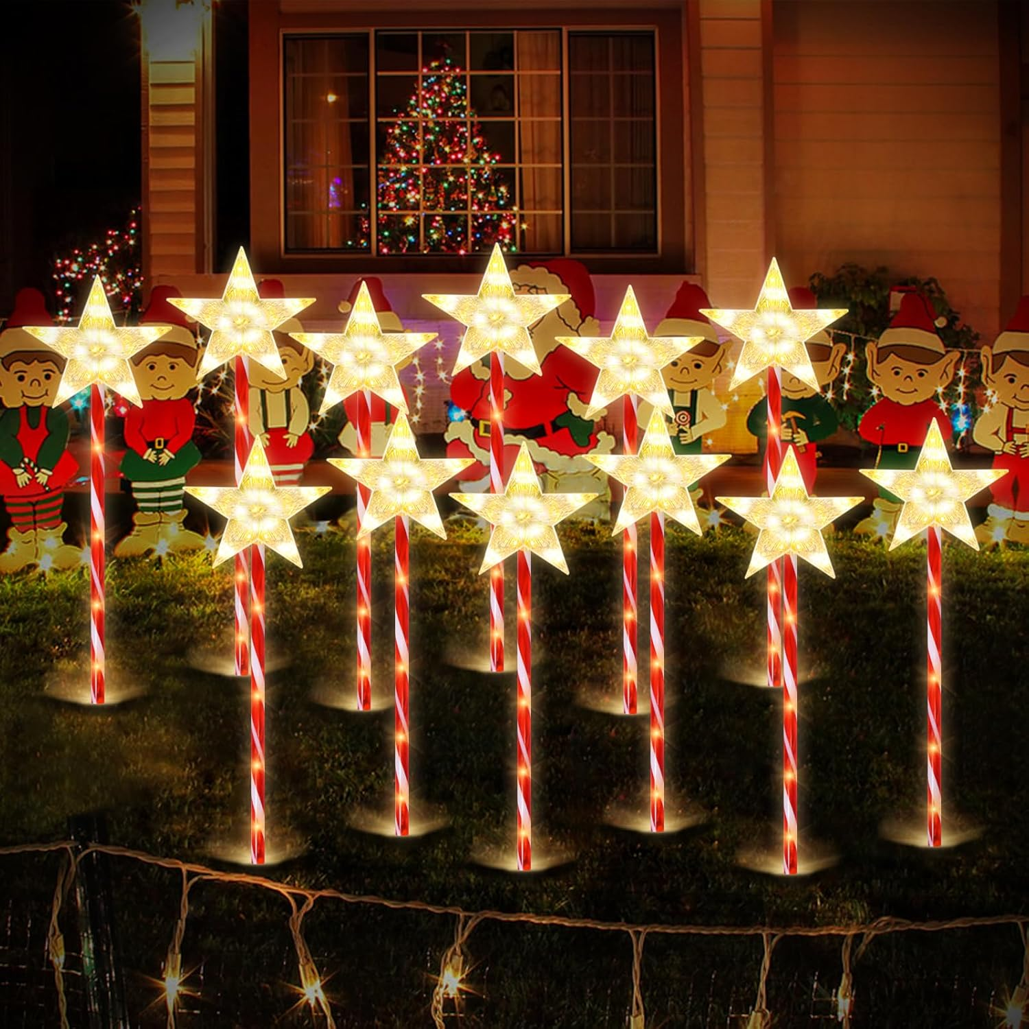 FLSEPAMB 12Pack Solar Christmas Lights Outdoor, Christmas Decorations Outdoor with 8 Modes Timer Remote, Waterproof Outdoor Xmas Lights for Outdoor Xmas Garden Yard Walkway Decor image number 5