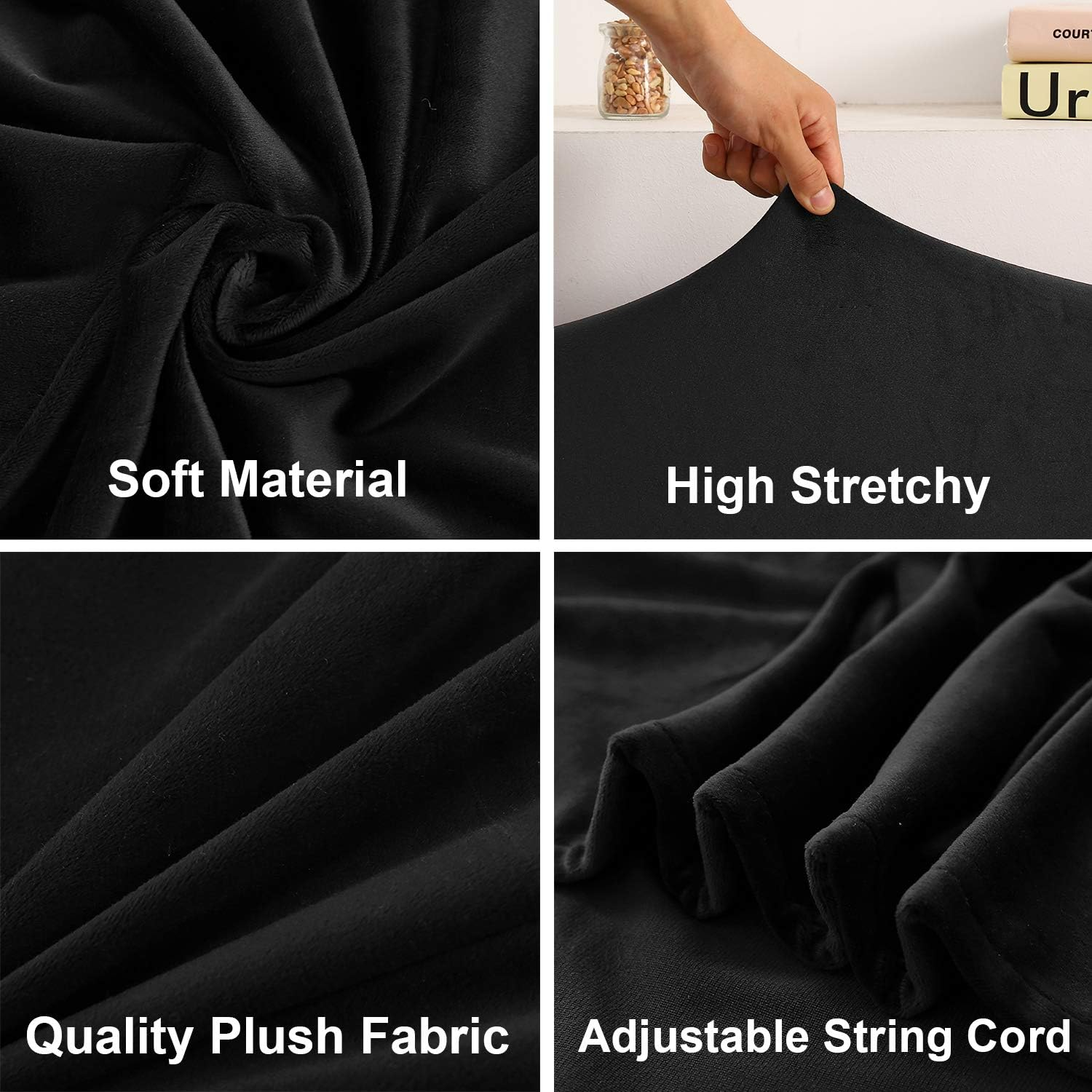 WOMACO Velvet Bed Headboard Slipcover Protector Stretch Solid Color Dustproof Cover for Bedroom Decor, Plush Black, Full (47"-55") image number 1