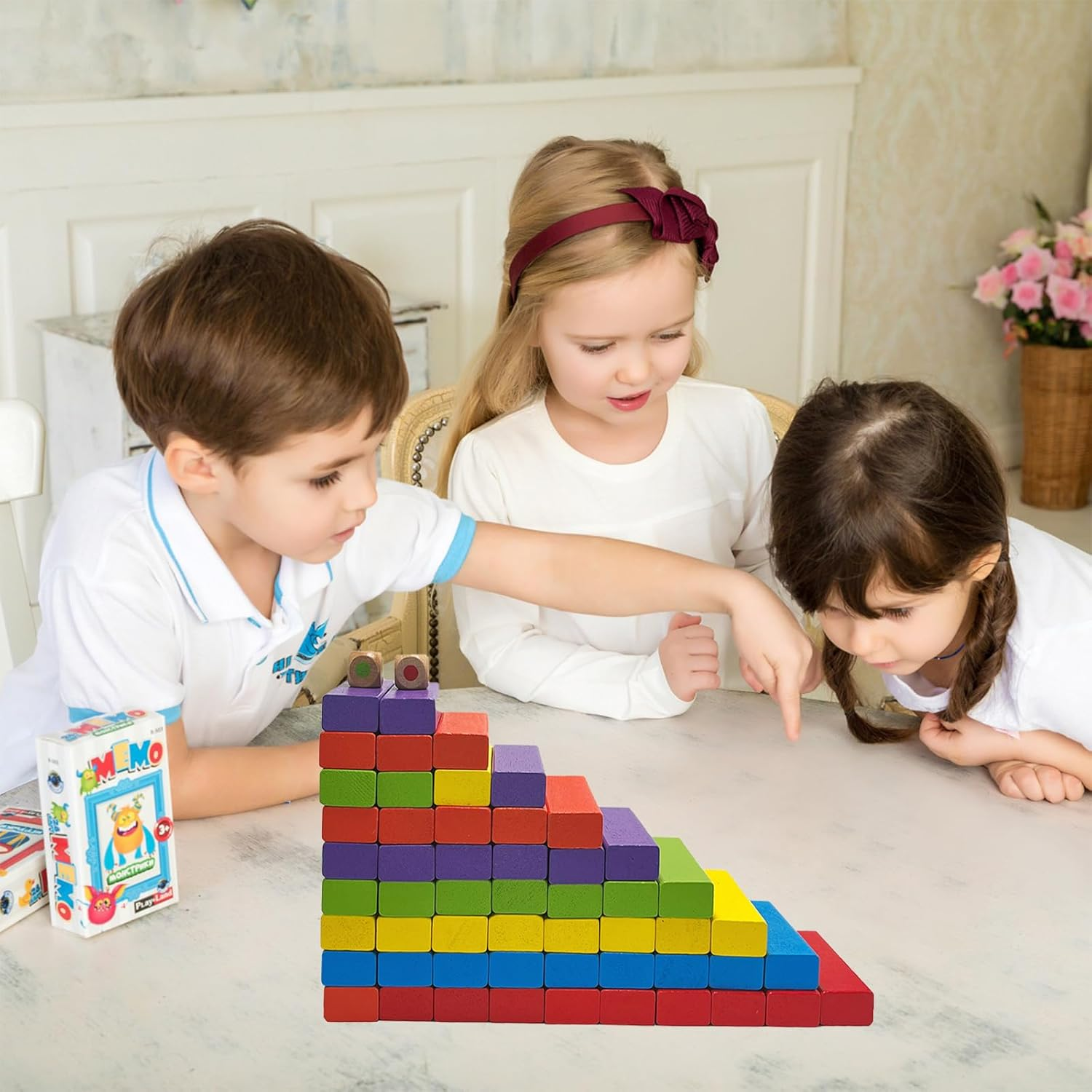 Cawtiuly 54Pcs Wooden Blocks Stacking Tumbling Tower Game, Colorful Tower Building Blocks for Kids Adults Family, Classic Block Stacking Board Games for Indoor Outdoor Party Night Toy Games (Colorful) image number 1