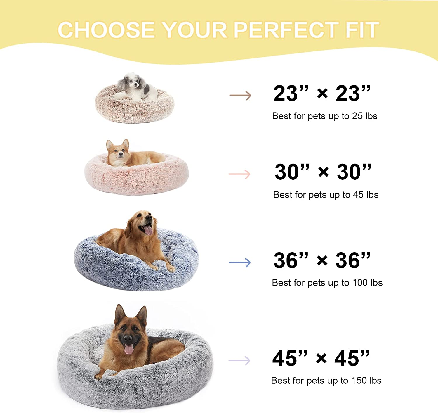 Bedfolks Calming Donut Dog Bed, 91CM round Fluffy Dog Beds for Large Dogs, Anti-Anxiety Plush Dog Bed, Washable Pet Bed with Non-Slip Bottom (Light Blue, Large) image number 5
