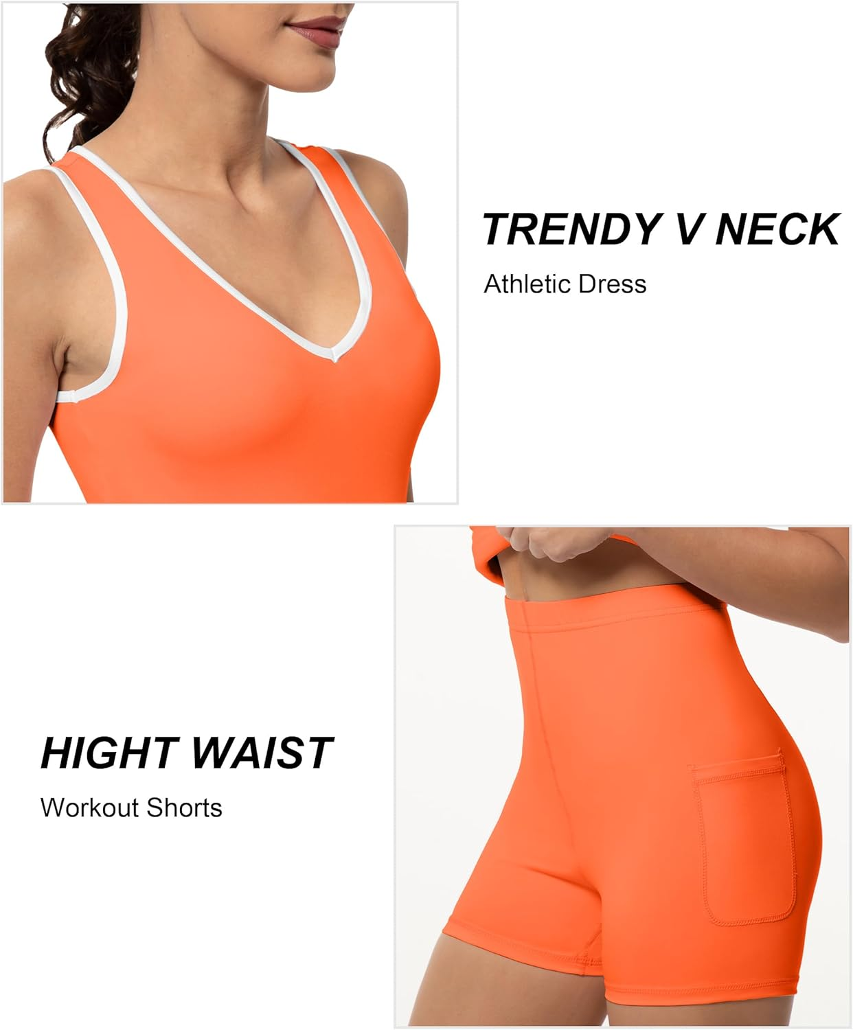 FKEEP Tennis Dress with Shorts Womens V Neck Athletic Workout Golf Dress Casual Sleeveless Colorblock Dress image number 4