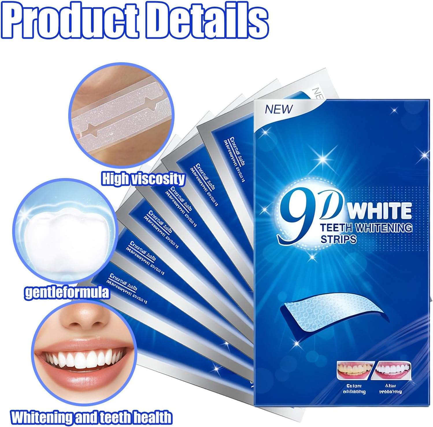 42Pcs 9D Teeth Whitening Strips, Safe and Insensitive Teeth Whitening Strips Crest Kit,Household Crest, Effectively Remove Stains, Teeth Whiteningin Half an Hour, Mint Flavor