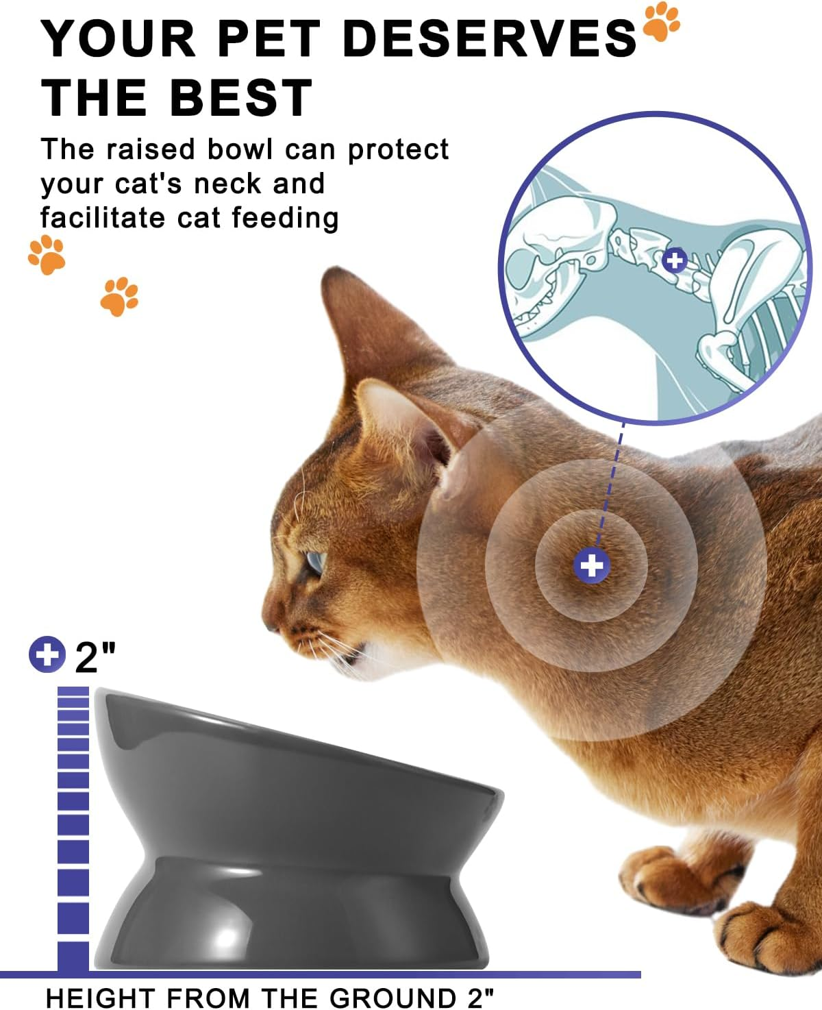 Y YHY Raised Cat Food Bowl, Ceramic Elevated Cat Bowl, Title Angle Protect Cat'S Spine, anti Vomiting Cat Dish, Backflow Prevention, Grey image number 6