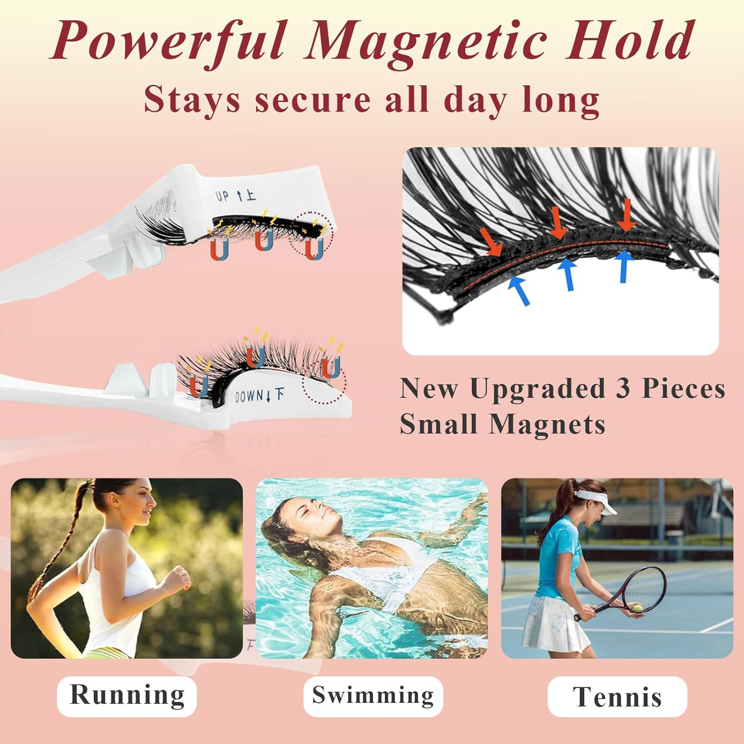 Magnetic Lashes with Applicator Magnetic Eyelashes Natural Look No Eyeliner Magnetic Eyelashes with Applicator Korean Magic Magnetic Eyelashes with Mirror and Curler image number 4