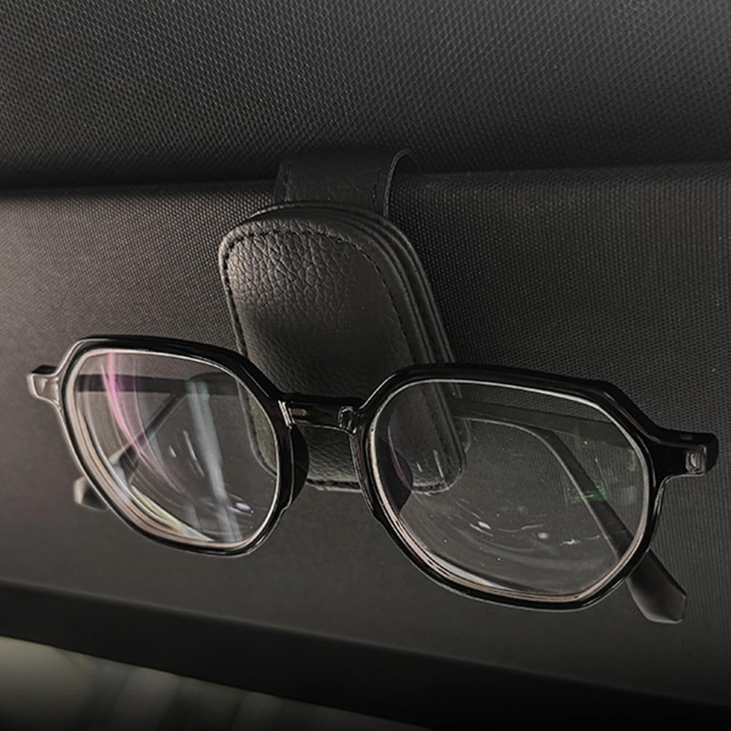 2 Pack Car Sunglasses Holder, Magnetic Leather Sunglasses Clip for Car Visor, Black image number 1