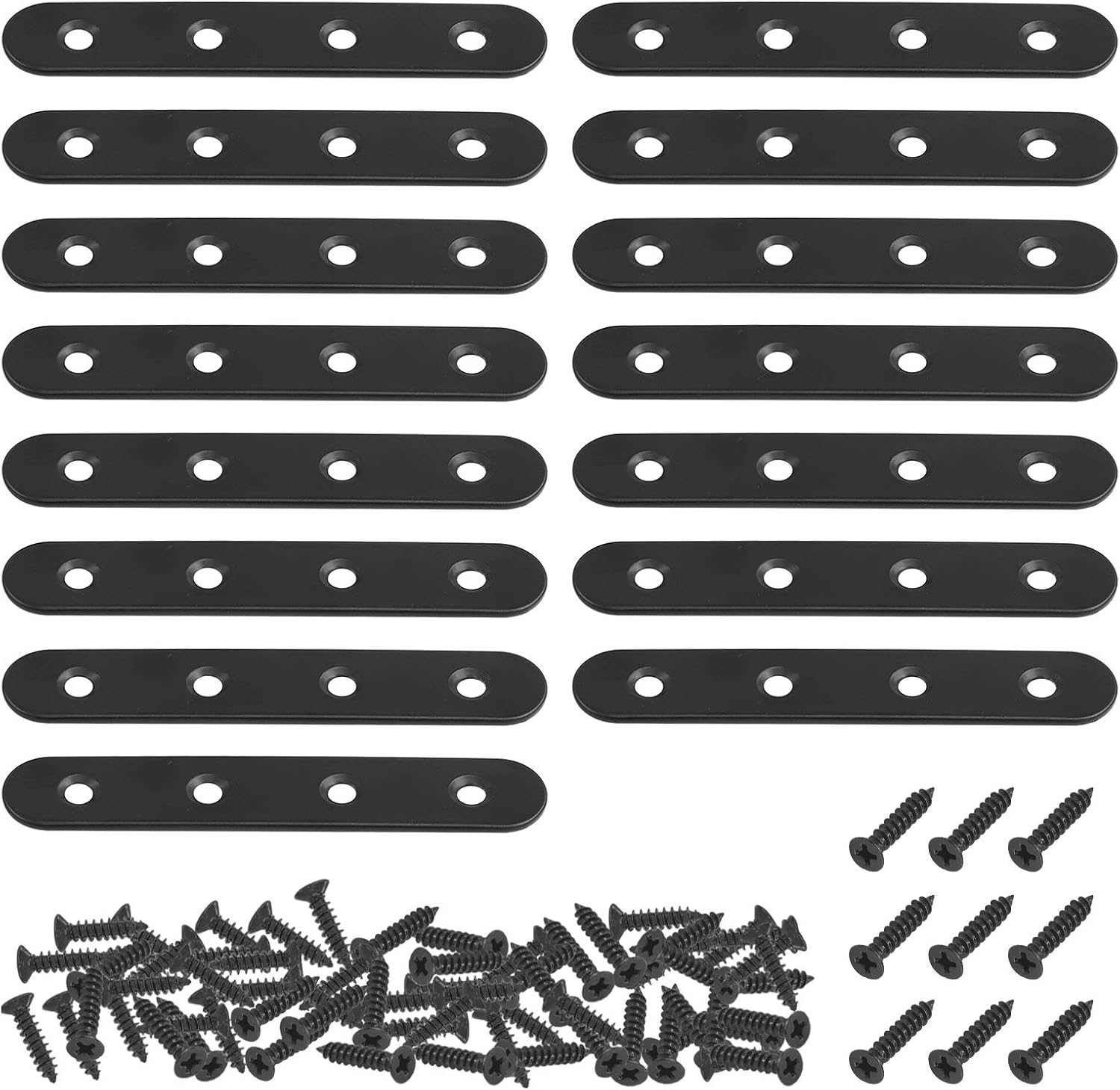 Mardatt 15 Sets 100X17.4Mm(3.9X0.68Inch) Stainless Steel Black Straight Bracket Mending Plates for Wood Heavy Duty Flat Straight Brace Joining with Mounting Screws image number 2