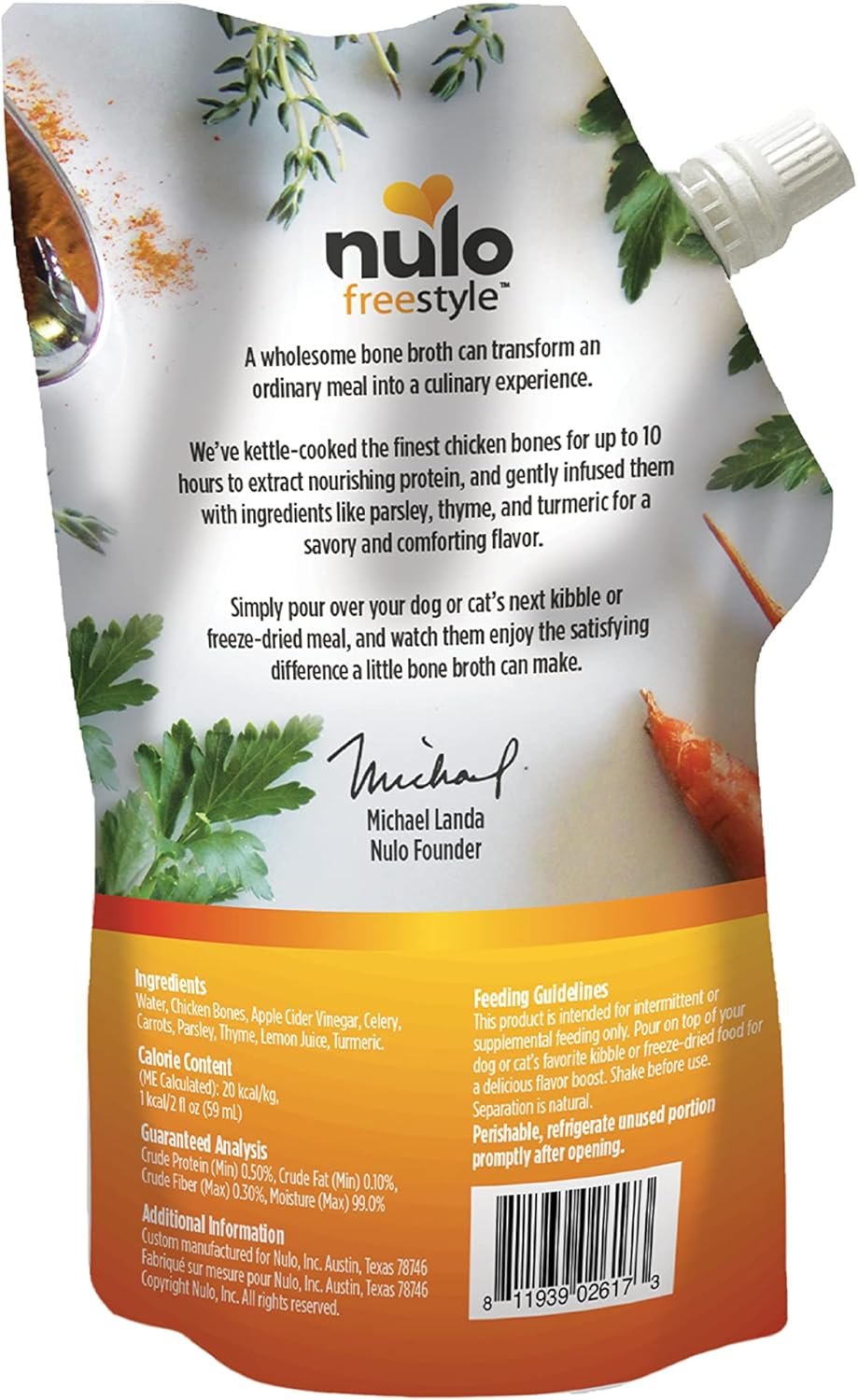 Nulo Freestyle Bone Broth, Premium Food Topper for Cats and Dogs, with Collagen and Chondroitin Sulfate to Help Boost the Quality of Your Pet&rsquo;S Coat and Skin, 20 FL Oz Pouch image number 2