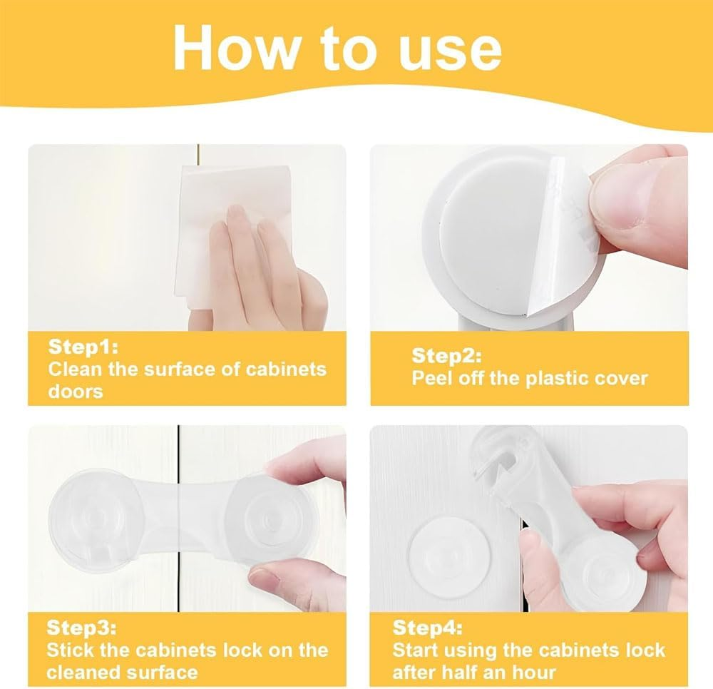 Dolemay 10 Pack Baby Safety Cabinet Locks,Child Proof Safety Door Locks with Self Adhesive Household Babies Drawer Securing Locks Multi-Purpose Childproof Latches for Furniture Cupboards-Transparent image number 5